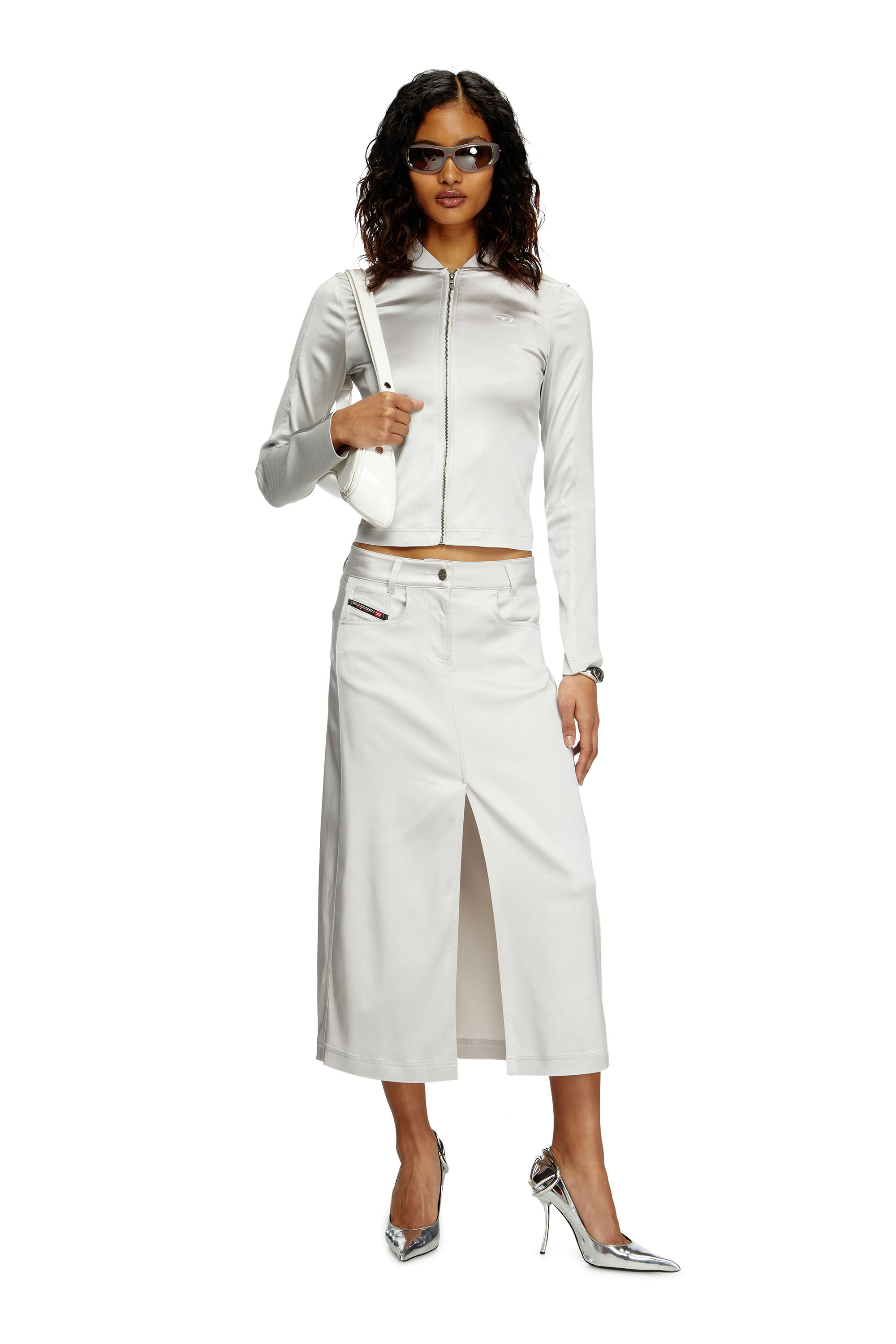 Diesel - O-EBBEY, Robe midi en satin stretch Femme in Blanc - 4