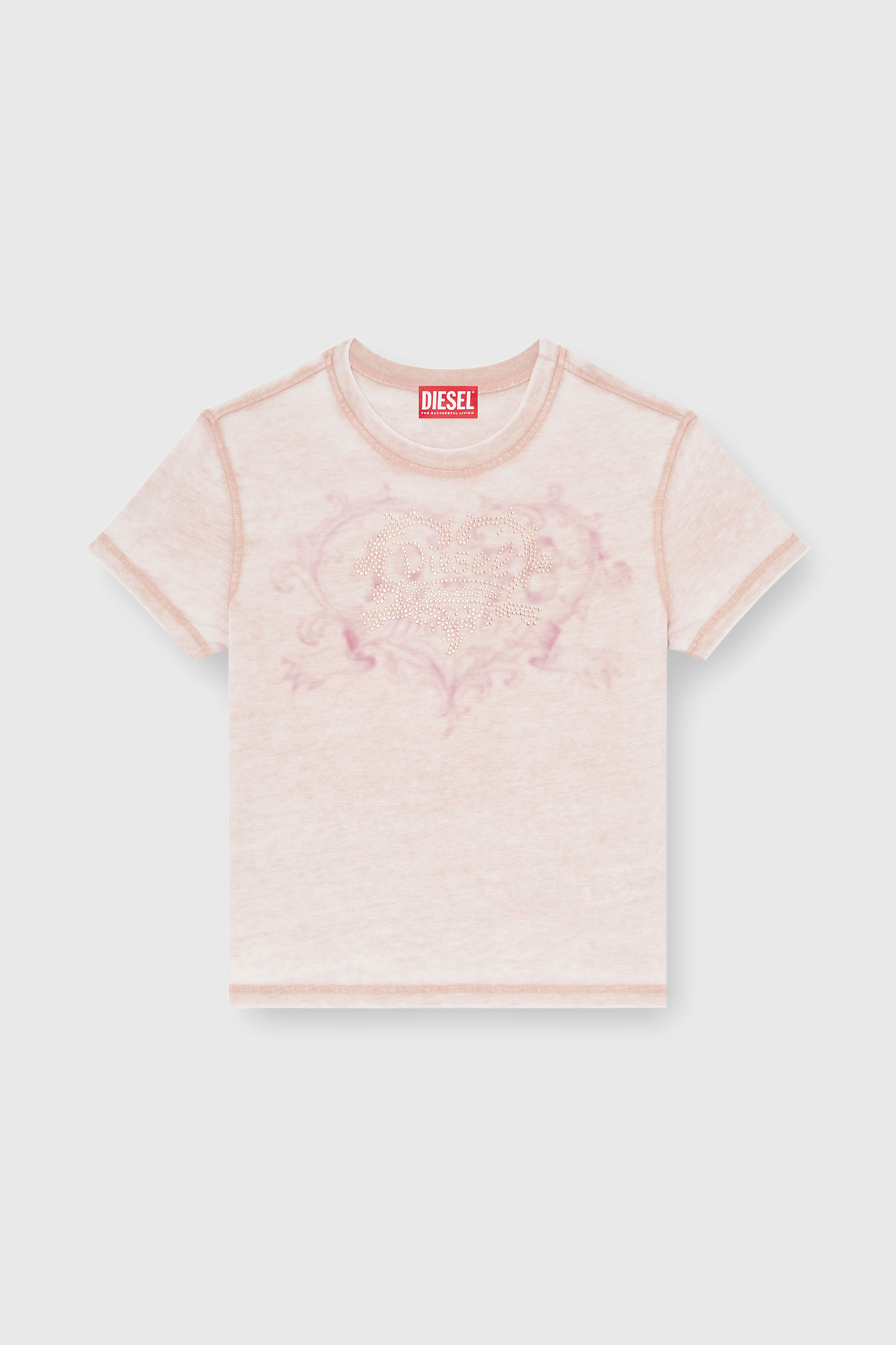 Diesel - T-ILA-AA1, T-shirt en jersey avec strass et burnout effect Femme in Rose - 2