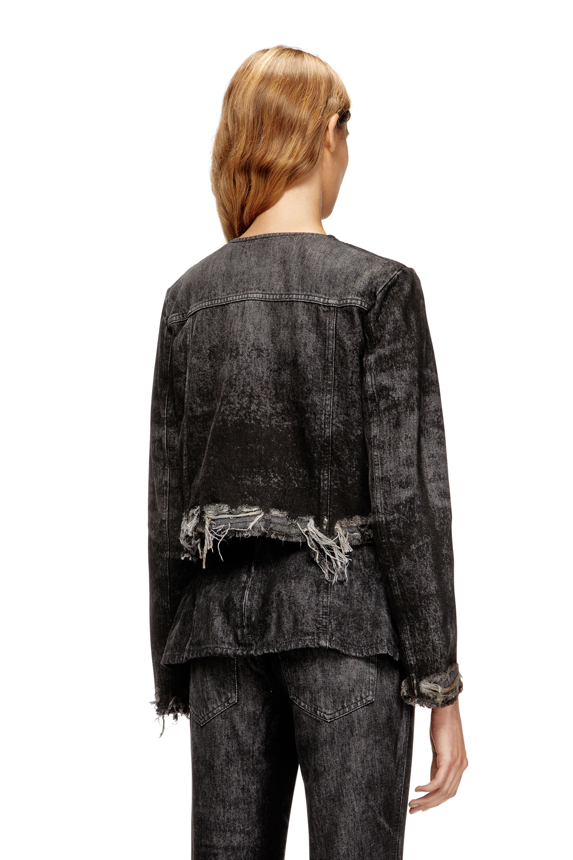 Diesel - DE-GRAFFY-FSH, Veste en denim de coton et chanvre gravé au laser Femme in Noir - 4