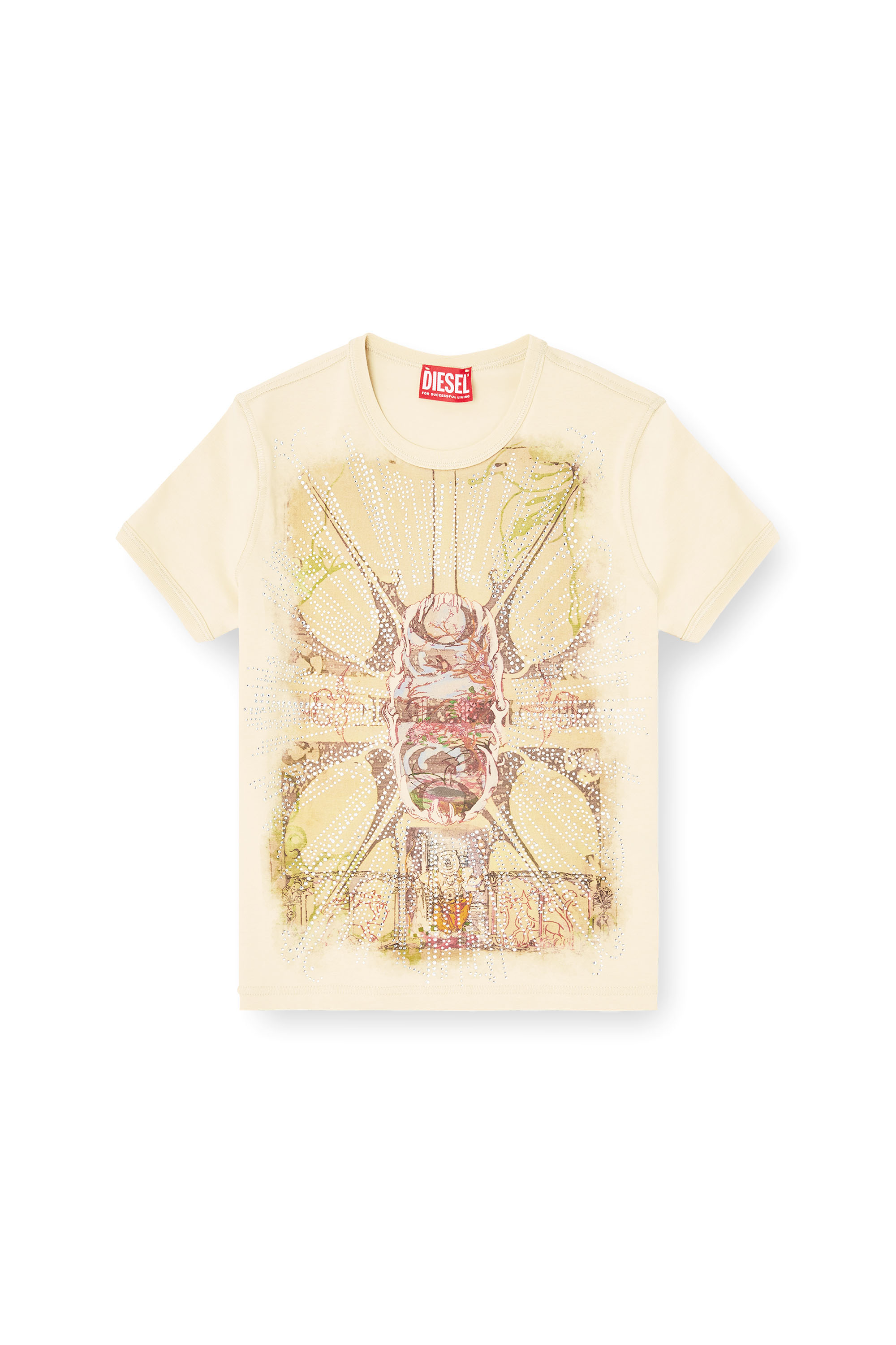 Diesel - T-UNCUTIES-LONG-R14, T-shirt avec motif graphique en strass Femme in Marron - 3