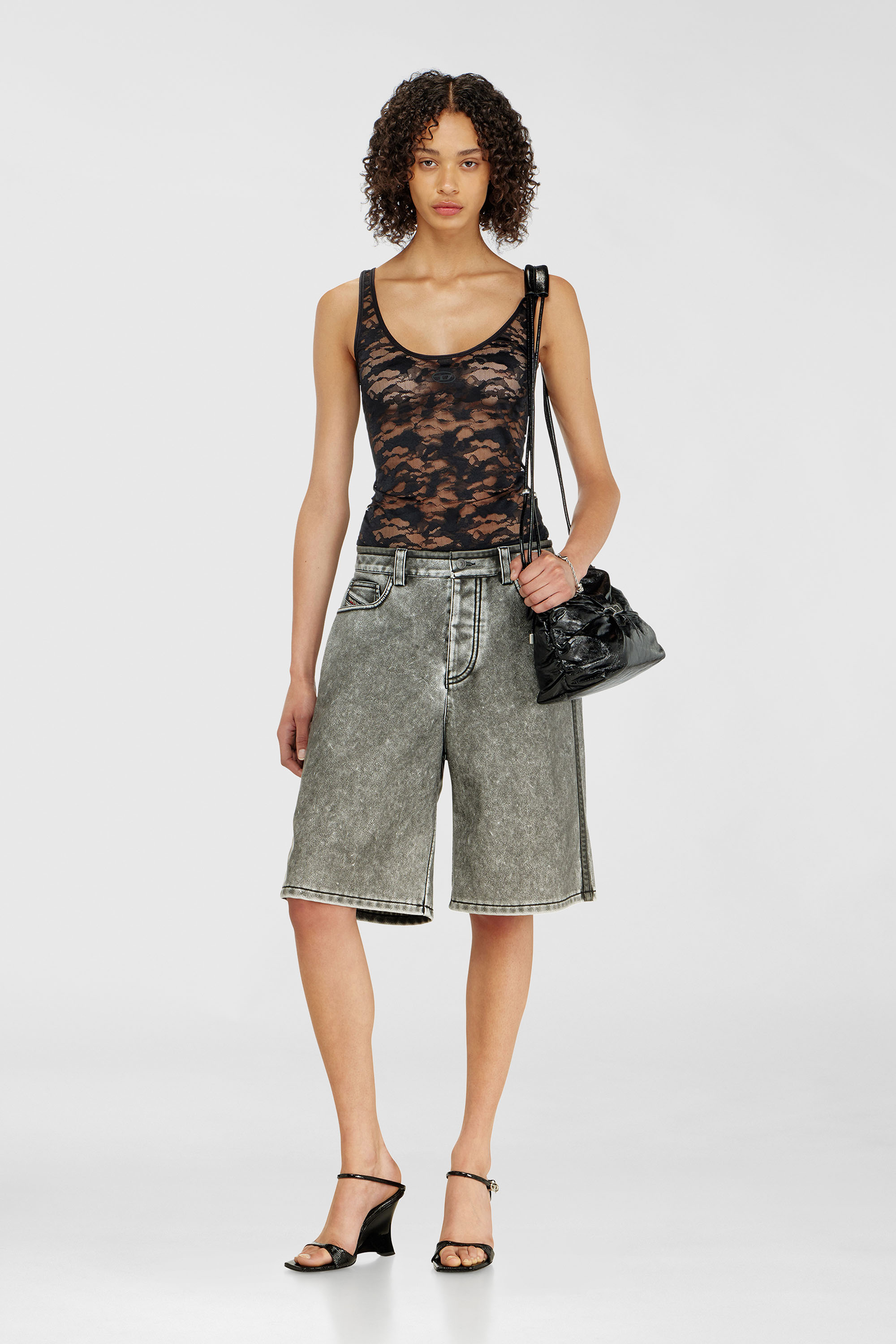 Diesel - LILY-UTLT, D&eacute;bardeur en dentelle nylon Femme in Noir - 6