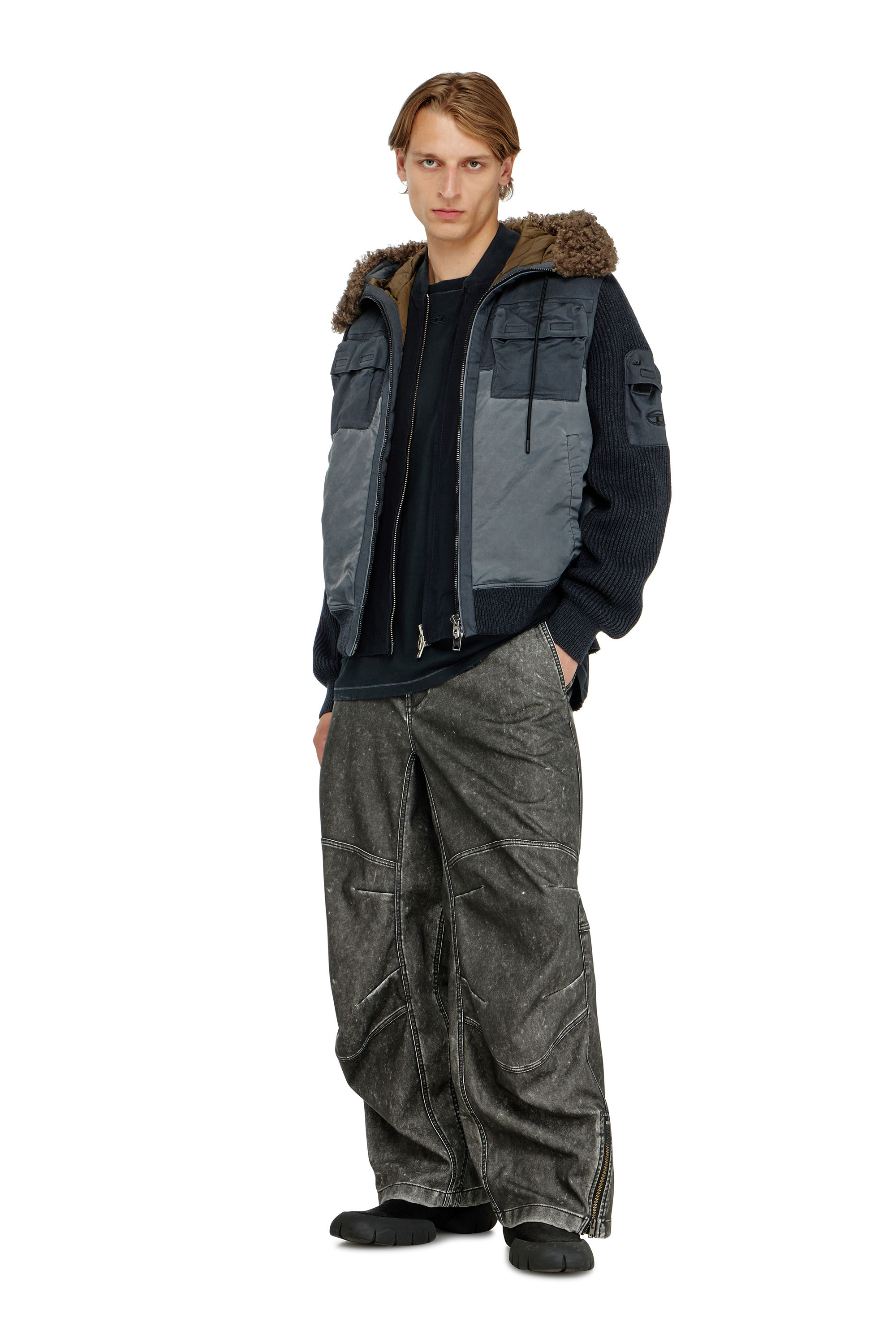 Diesel - W-DELLS, Veste &agrave; capuche matelass&eacute;e avec manches en maille Homme in Bleu - 2