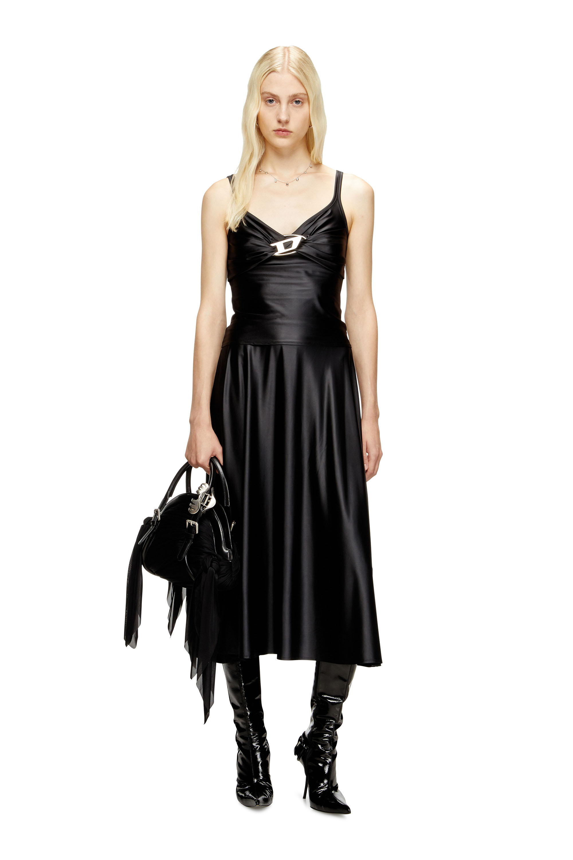 Diesel - T-AMAI, Haut en jersey en nylon avec fronces Femme in Noir - 1