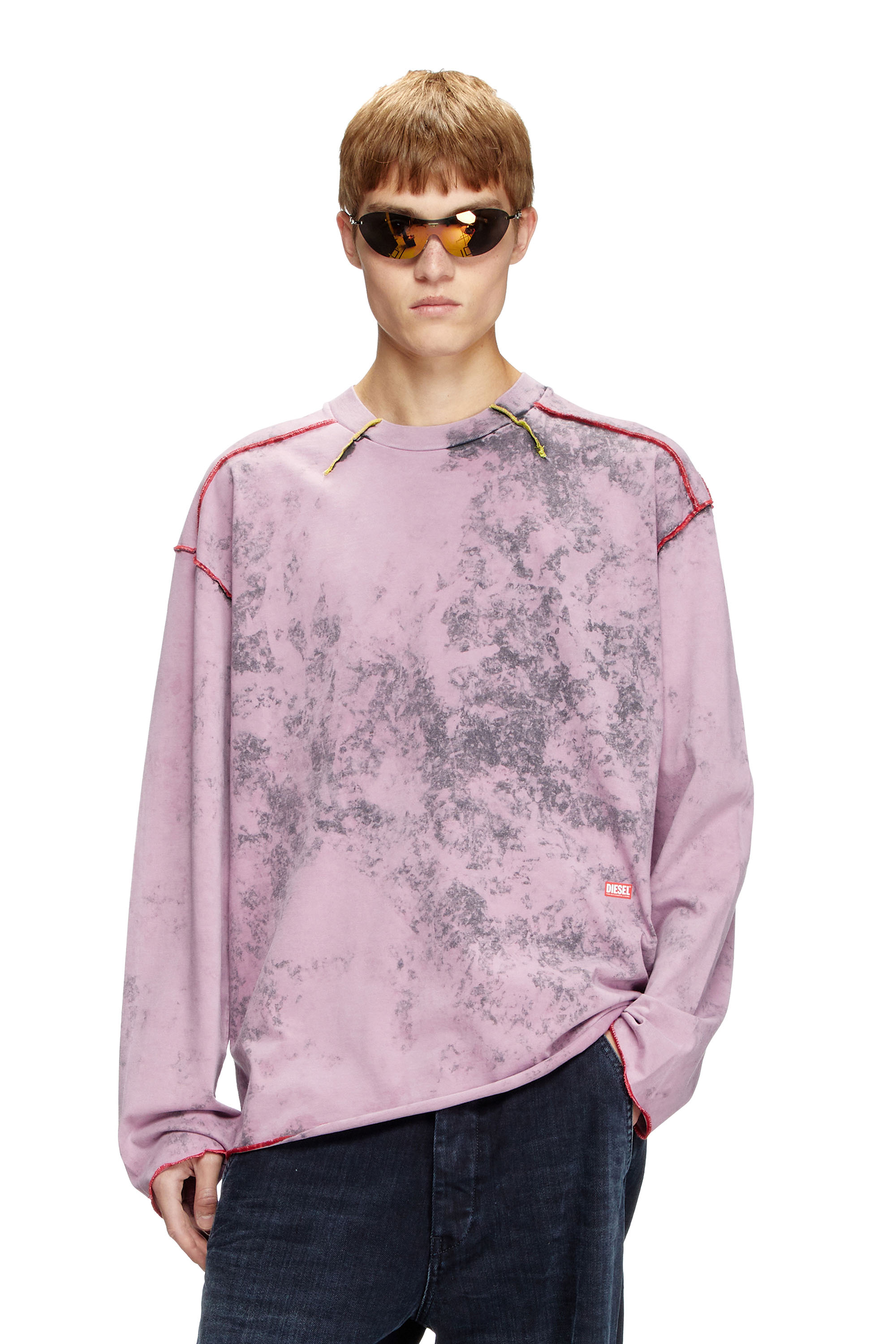 Diesel - T-CRAHOR-LS-R1, T-shirt à manches longues traité Homme in Rose - 1