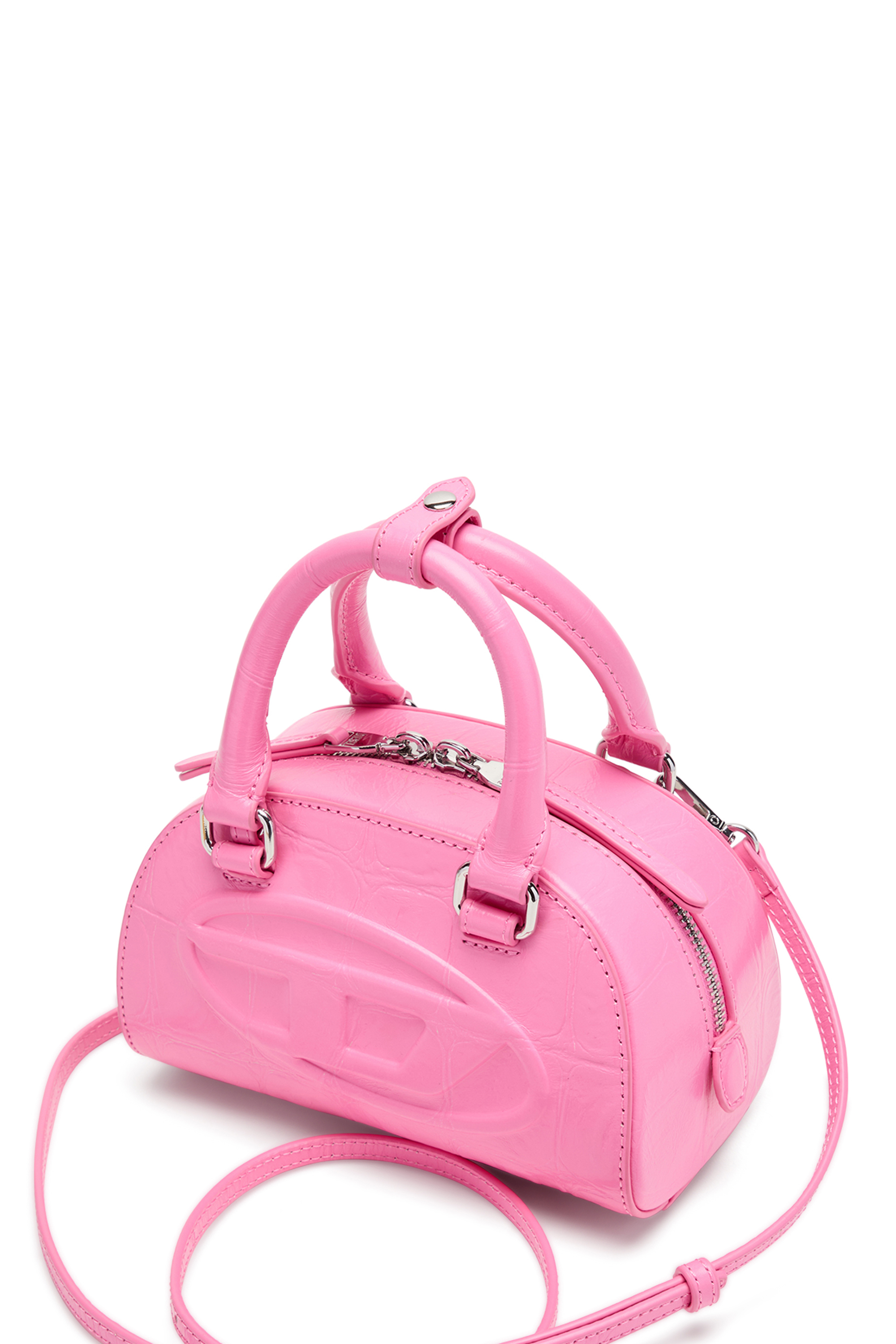 Diesel - 1DR DOME CROSSBODY, 1DR Dome-Mini sac bowling en cuir effet croco Femme in Rose - 4