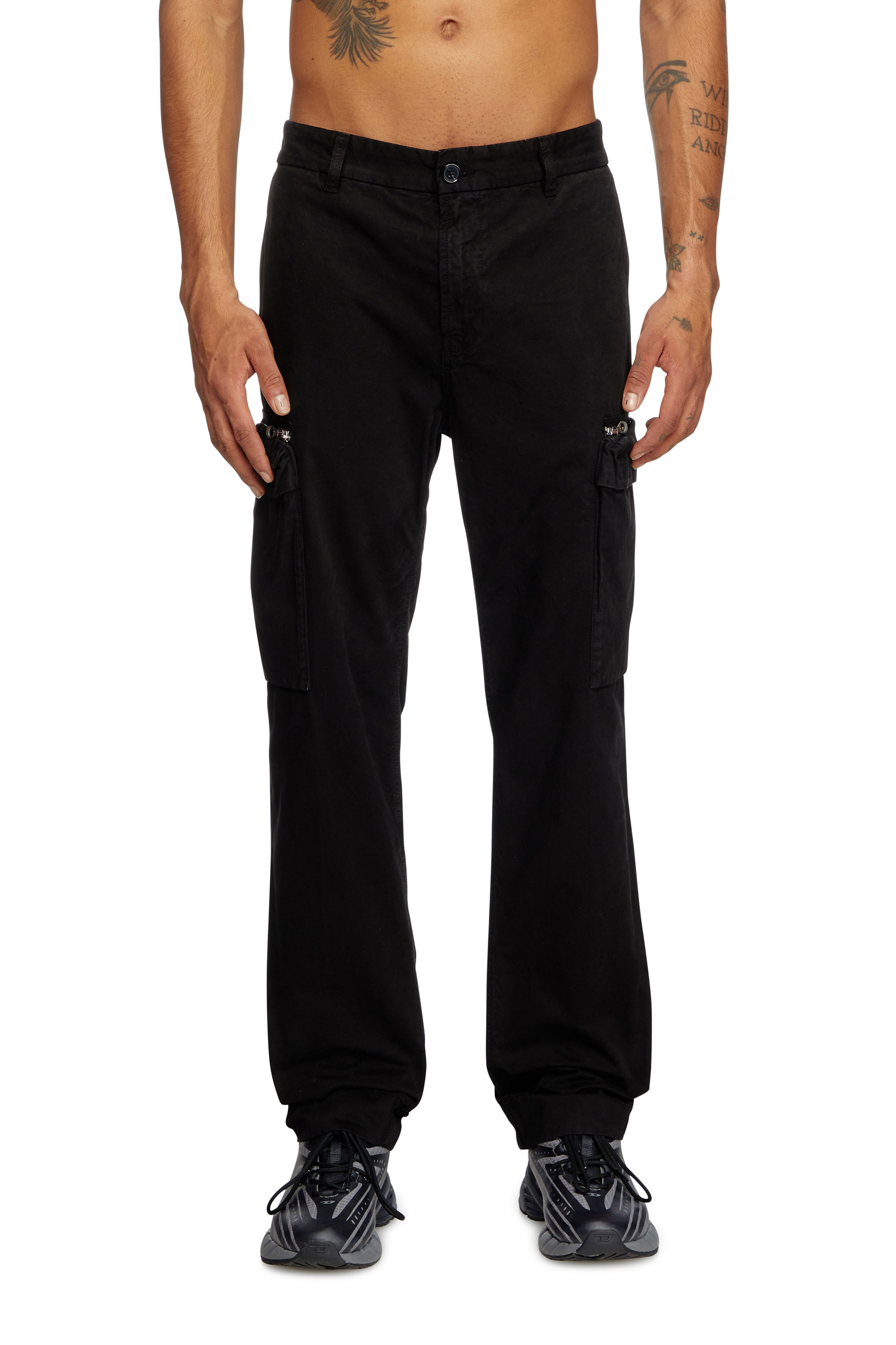 Diesel - P-YE, Pantalon en sergé de peau de pêche délavée Homme in Noir - 3