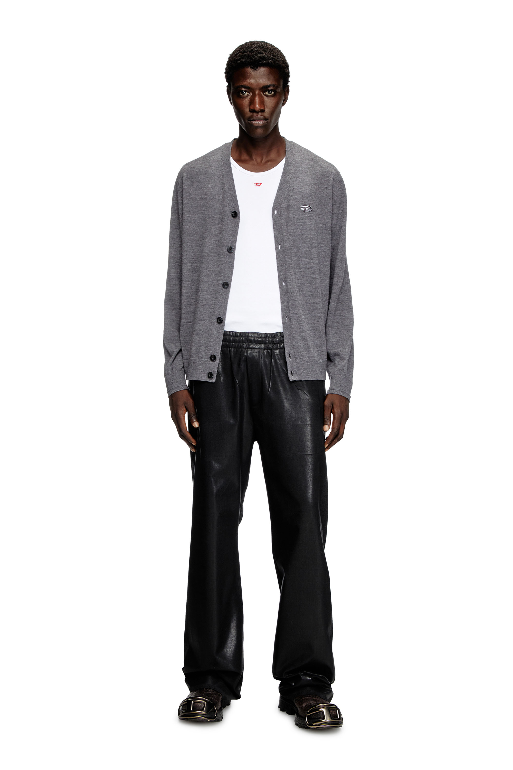 Diesel - K-VOLTO, Man's Wool cardigan with cut-out logo in Grey - 2