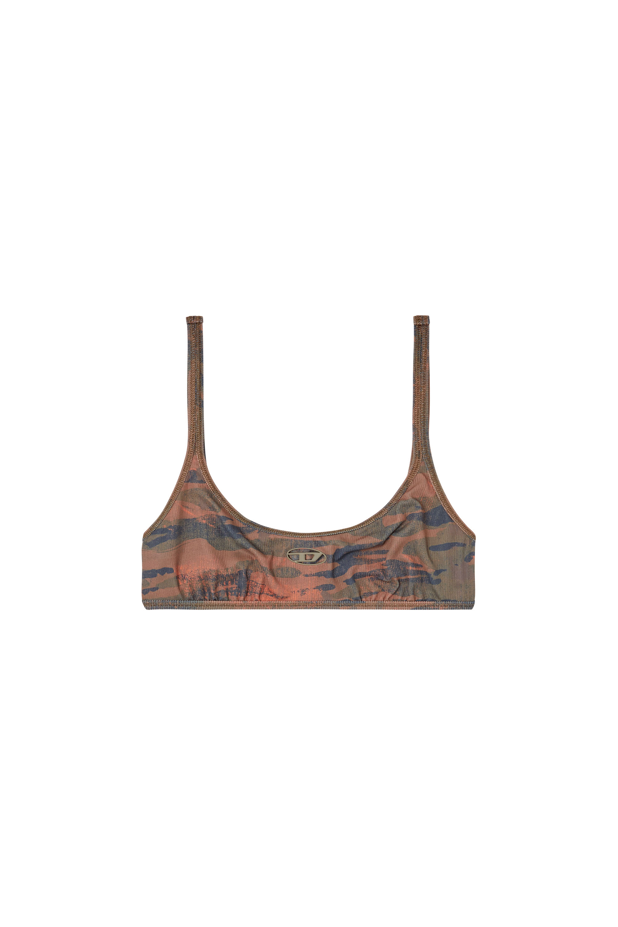 Diesel - UT-BRA-TOP-UTLT, Haut de bikini camouflage avec logo ajouré Femme in Marron - 4