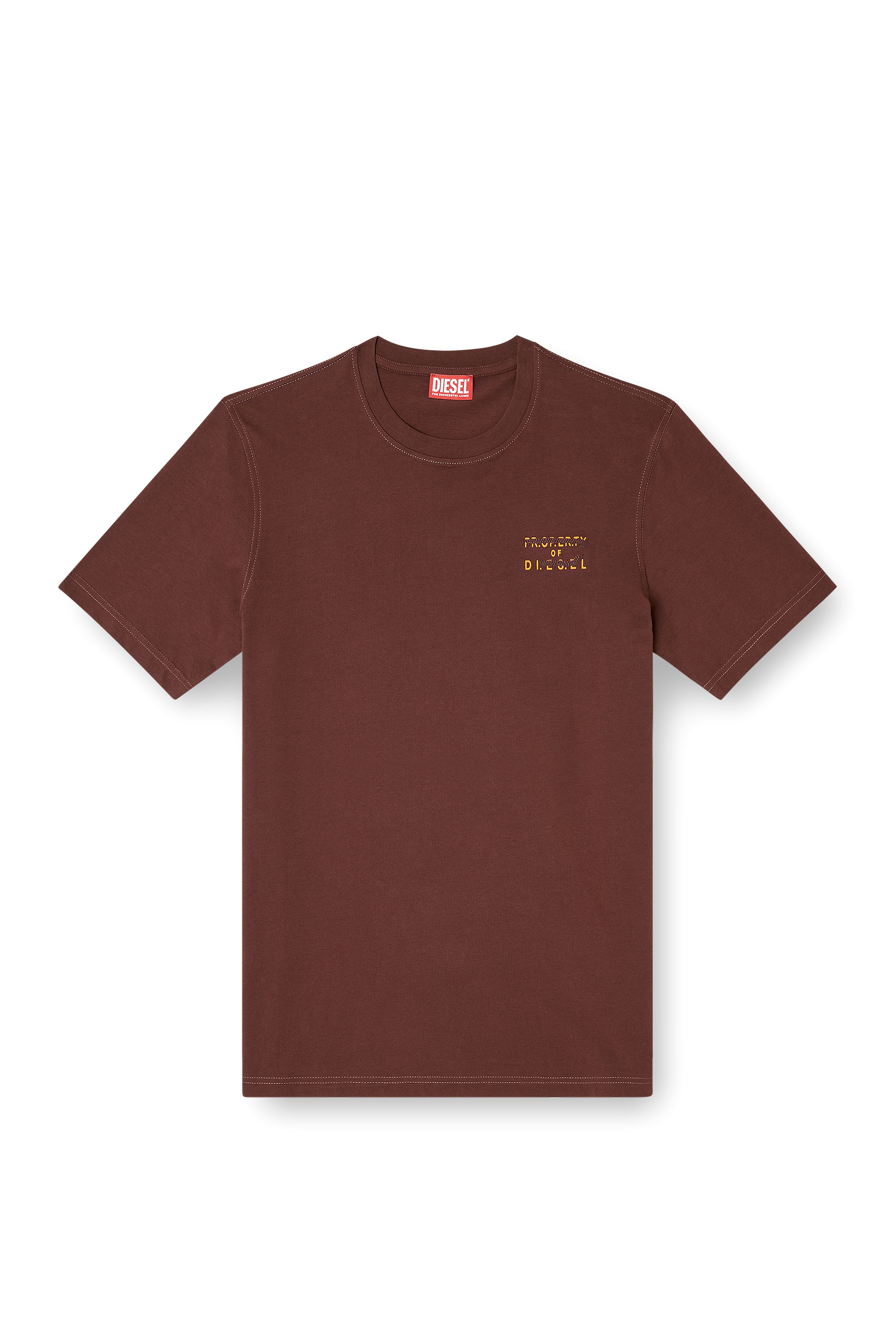 Diesel - T-ADJUST-V5, T-shirt en coton classique avec impression en relief Homme in Marron - 3