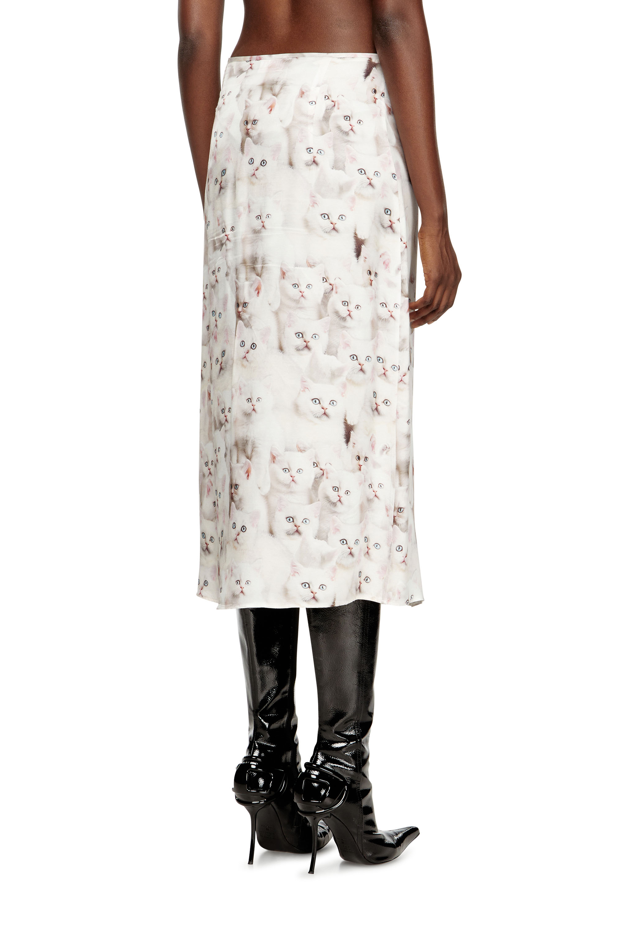 O-RCHID-R1, White Diesel - O-RCHID-R1, Woman's Midi skirt in viscose with all-over print in White - 4