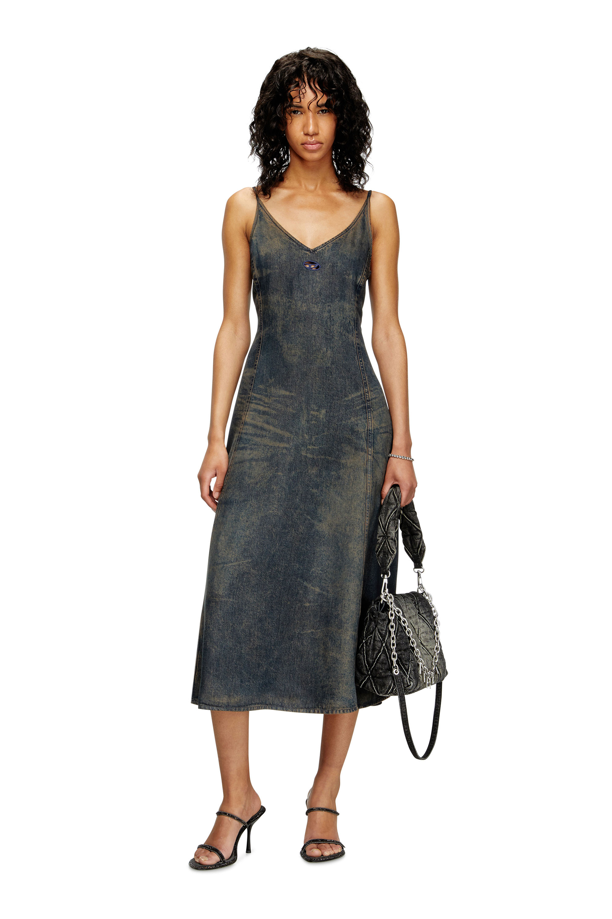 Diesel - DE-BELD-S, Robe midi en denim fluide effet sali Femme in ToBeDefined - 1