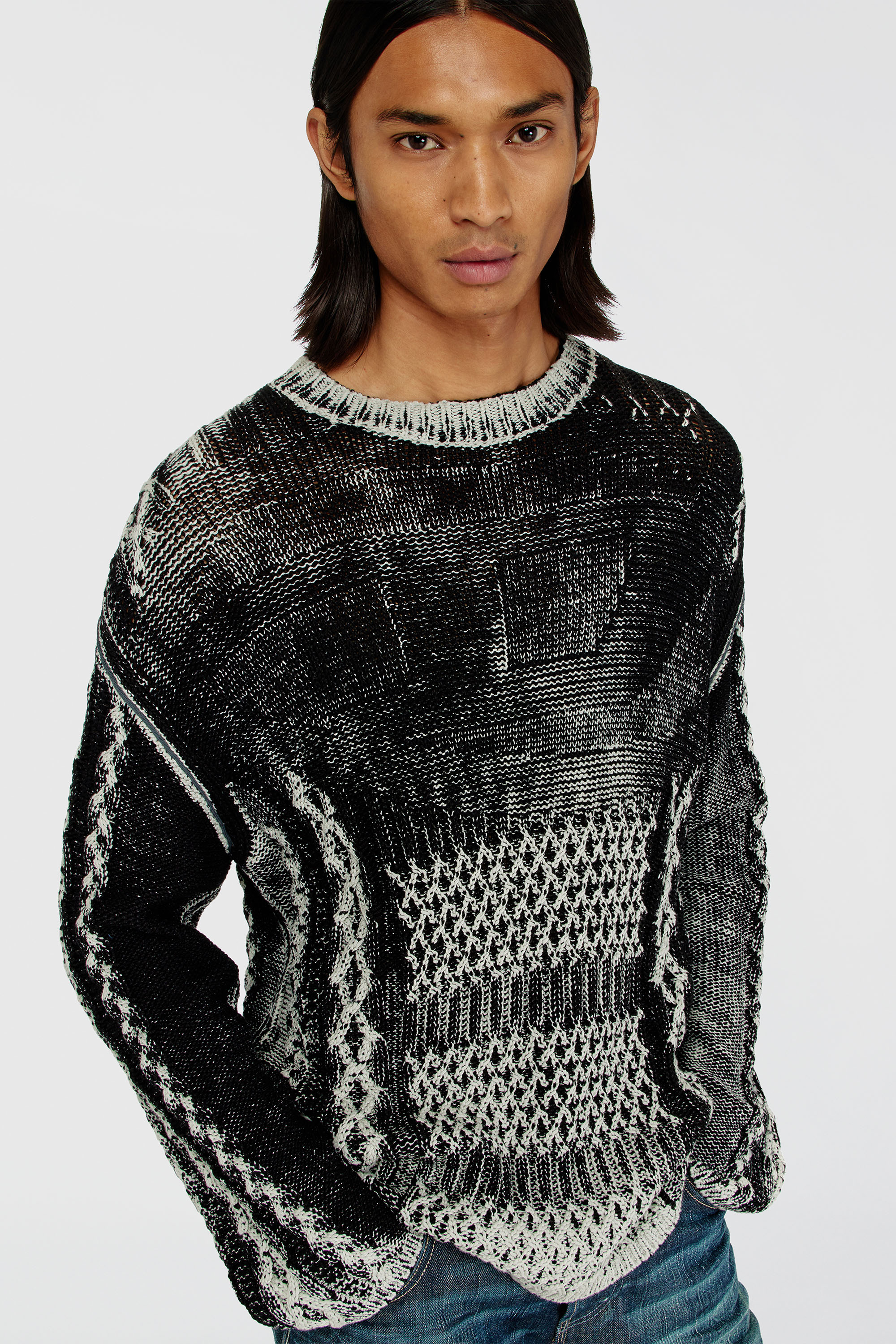 Diesel - K-MIONE, Pull trait&eacute; en maille torsad&eacute;e Homme in Polychrome - 5