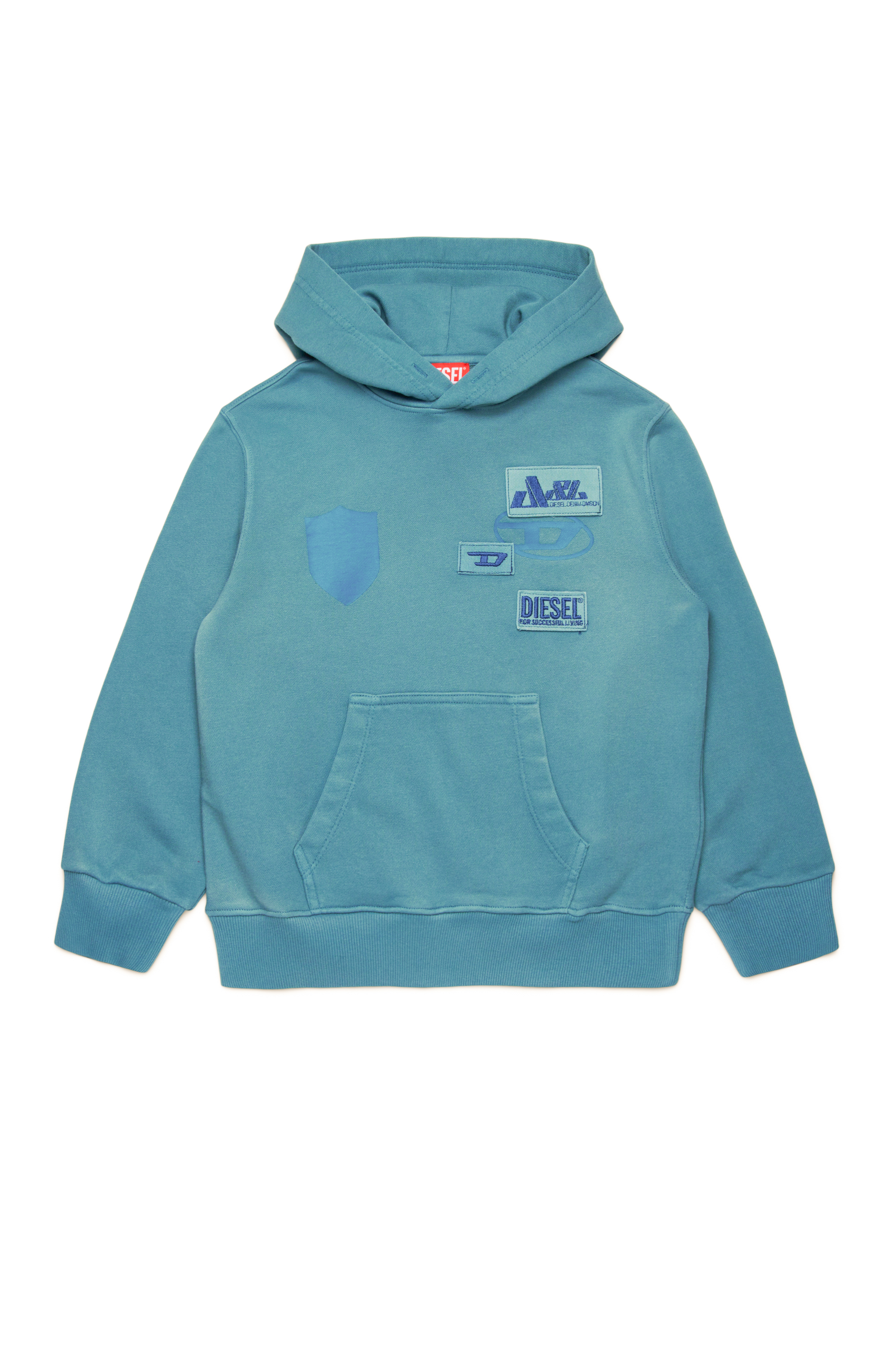 Diesel - SMACCYHOOD OVER, Man's Faded hoodie with logo patches in Light Blue - 1