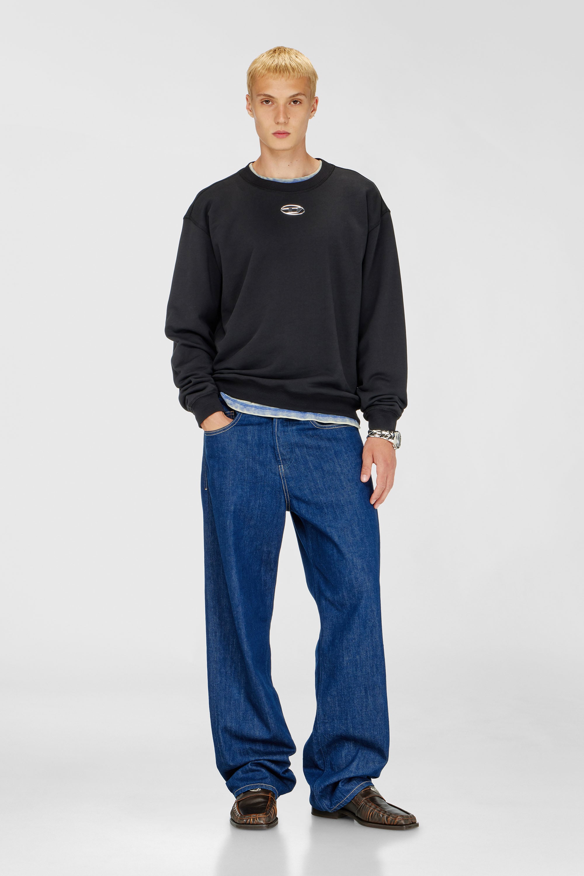 Diesel - S-NORM-IOD, Sweat r&eacute;gulier avec Oval D m&eacute;tallique Homme in Noir - 2