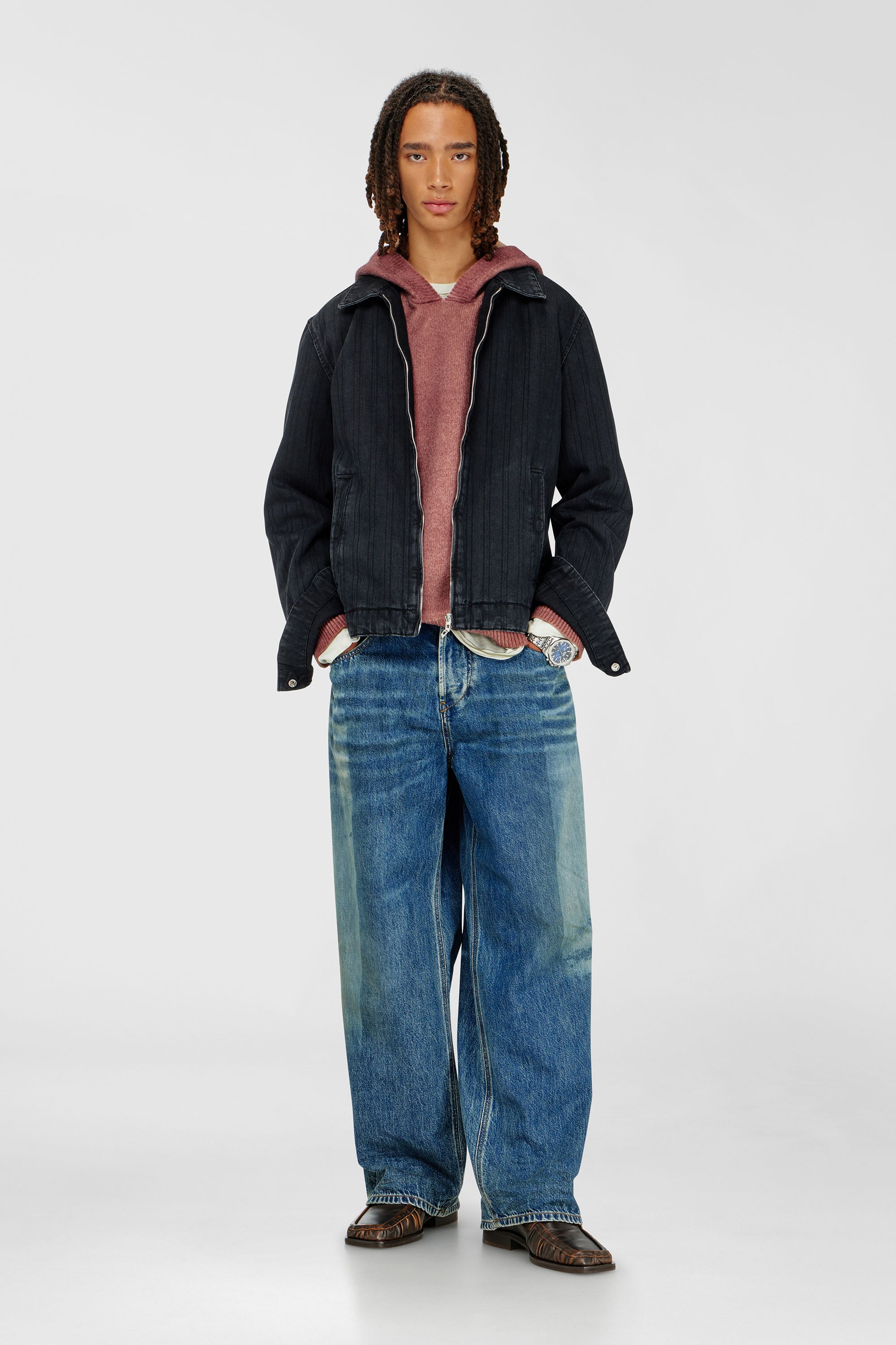 Diesel - D-ROHE, Veste en denim &agrave; rayures fines Homme in Noir - 2