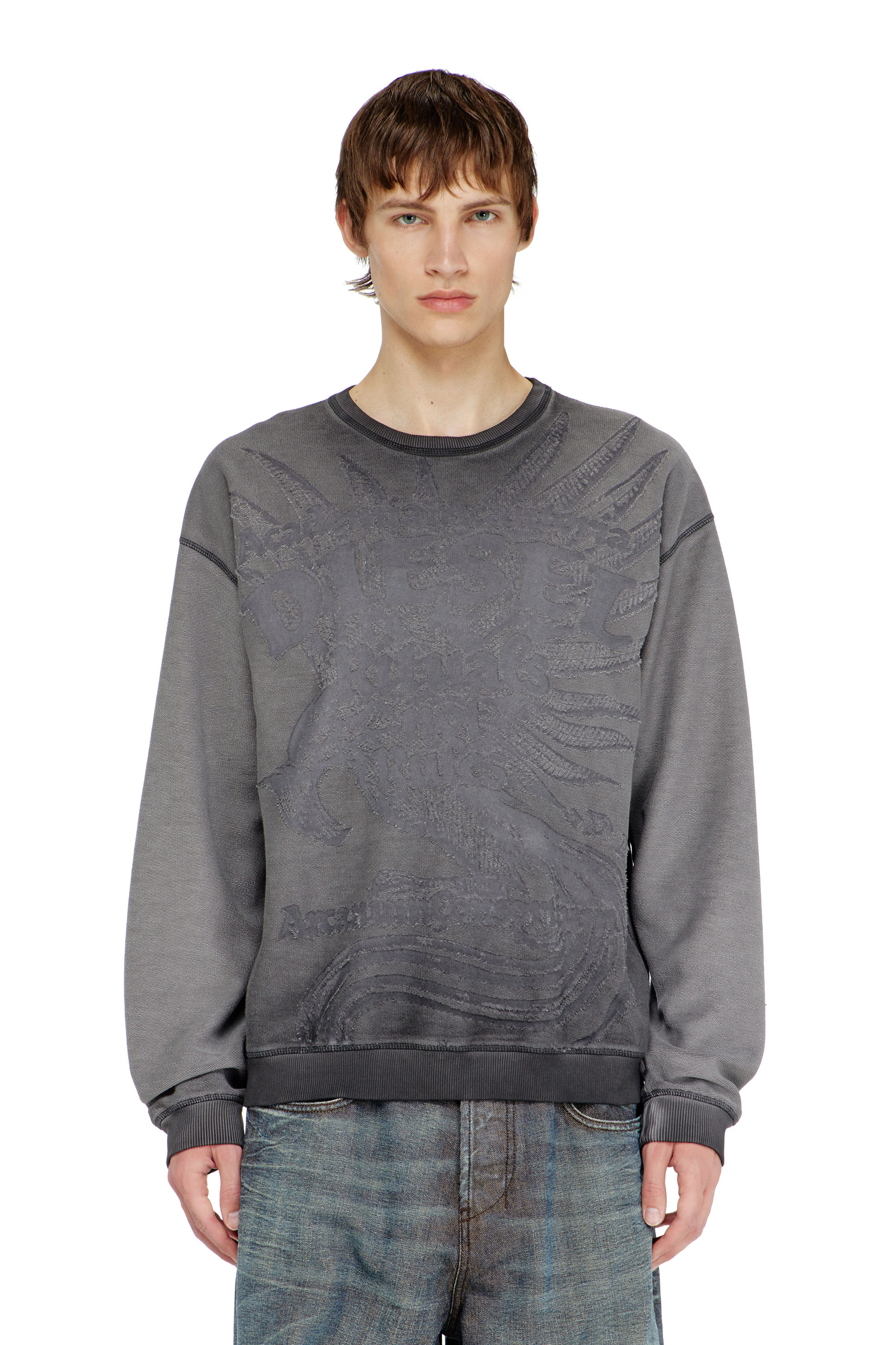 Diesel - S-ARON-RAW, Sweat-shirt avec imprim&eacute; d&eacute;vor&eacute; Homme in ToBeDefined - 5