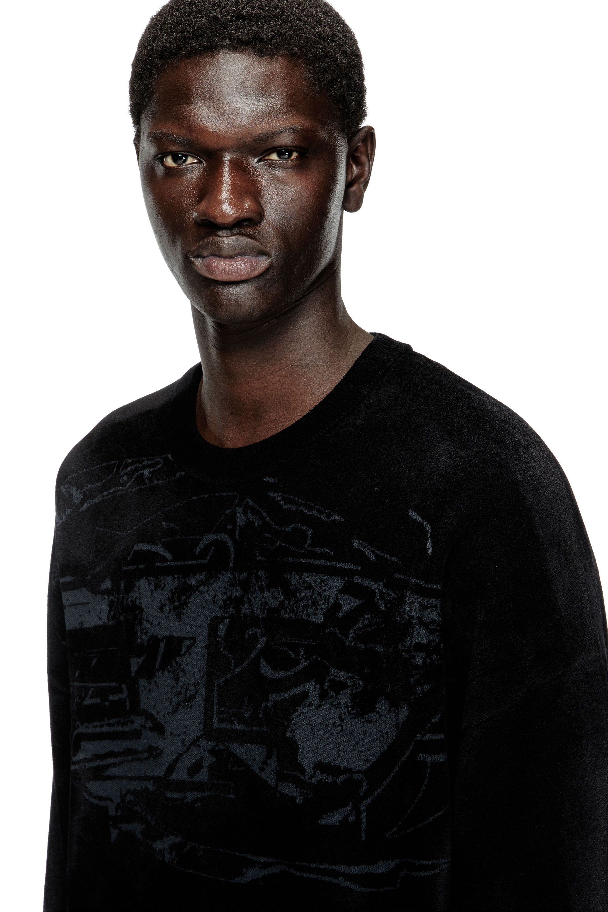 Diesel - K-TRESA, Pull jacquard en chenille avec motif à logo Homme in Noir - 5