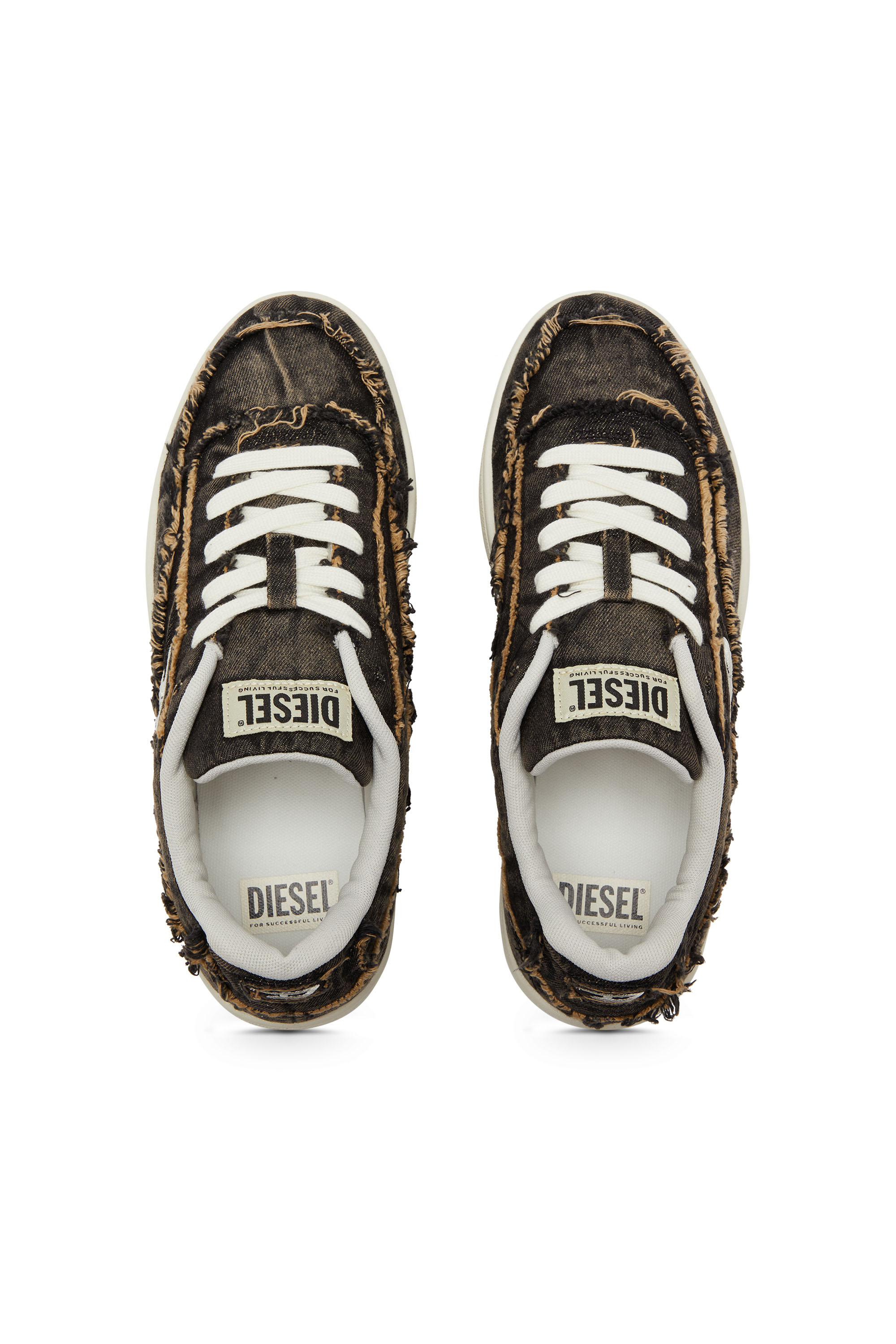 Diesel - S-TRACKER-D LOW, S-Tracker-D-Baskets en denim effiloché avec semelle transparente Homme in Noir - 4