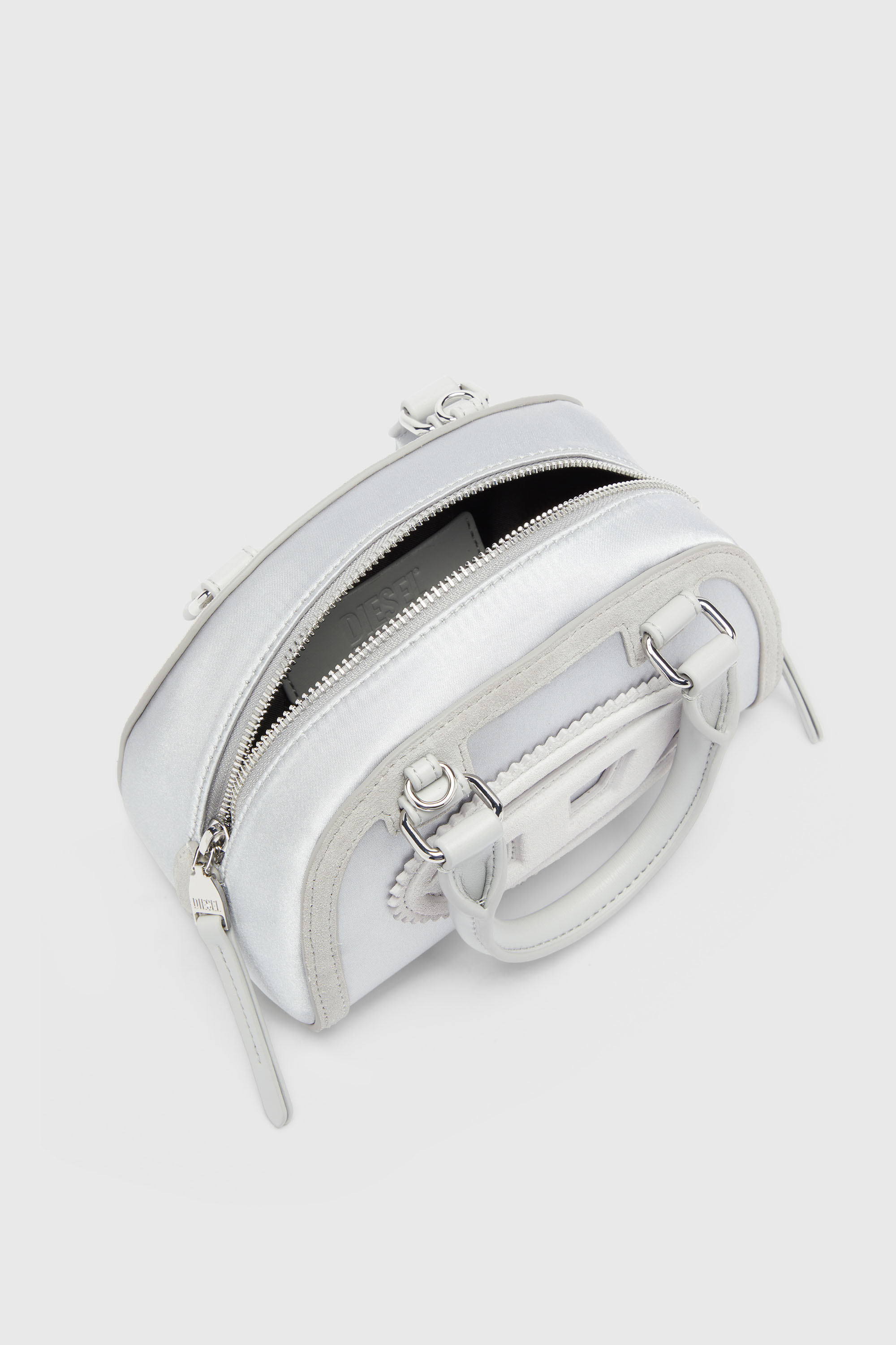 Diesel - 1DR DOME CROSSBODY, 1DR Dome - Petit sac bandouli&egrave;re en satin et su&egrave;de Femme in Gris argent&eacute; - 4