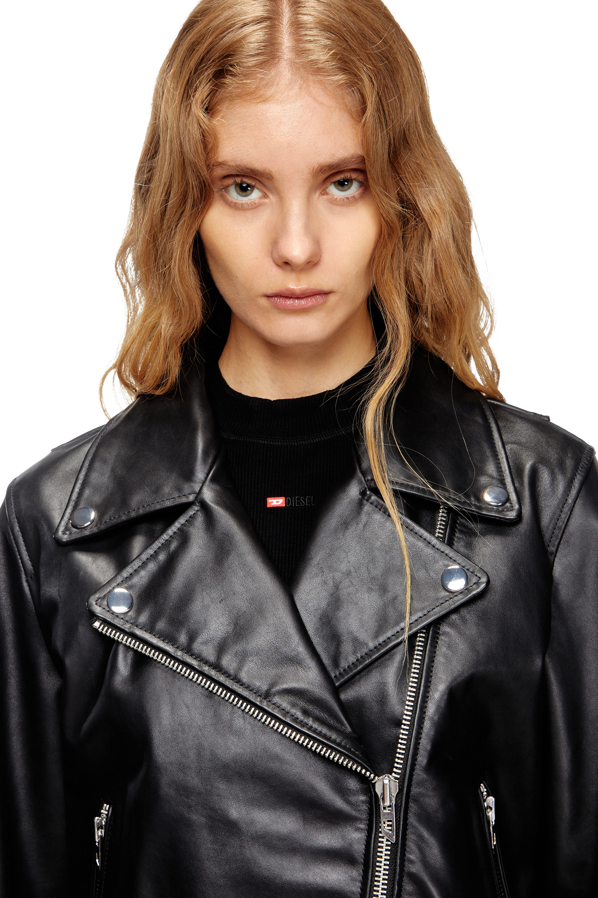 Diesel - L-UNATIC, Veste de motard en cuir ciré Femme in Noir - 5