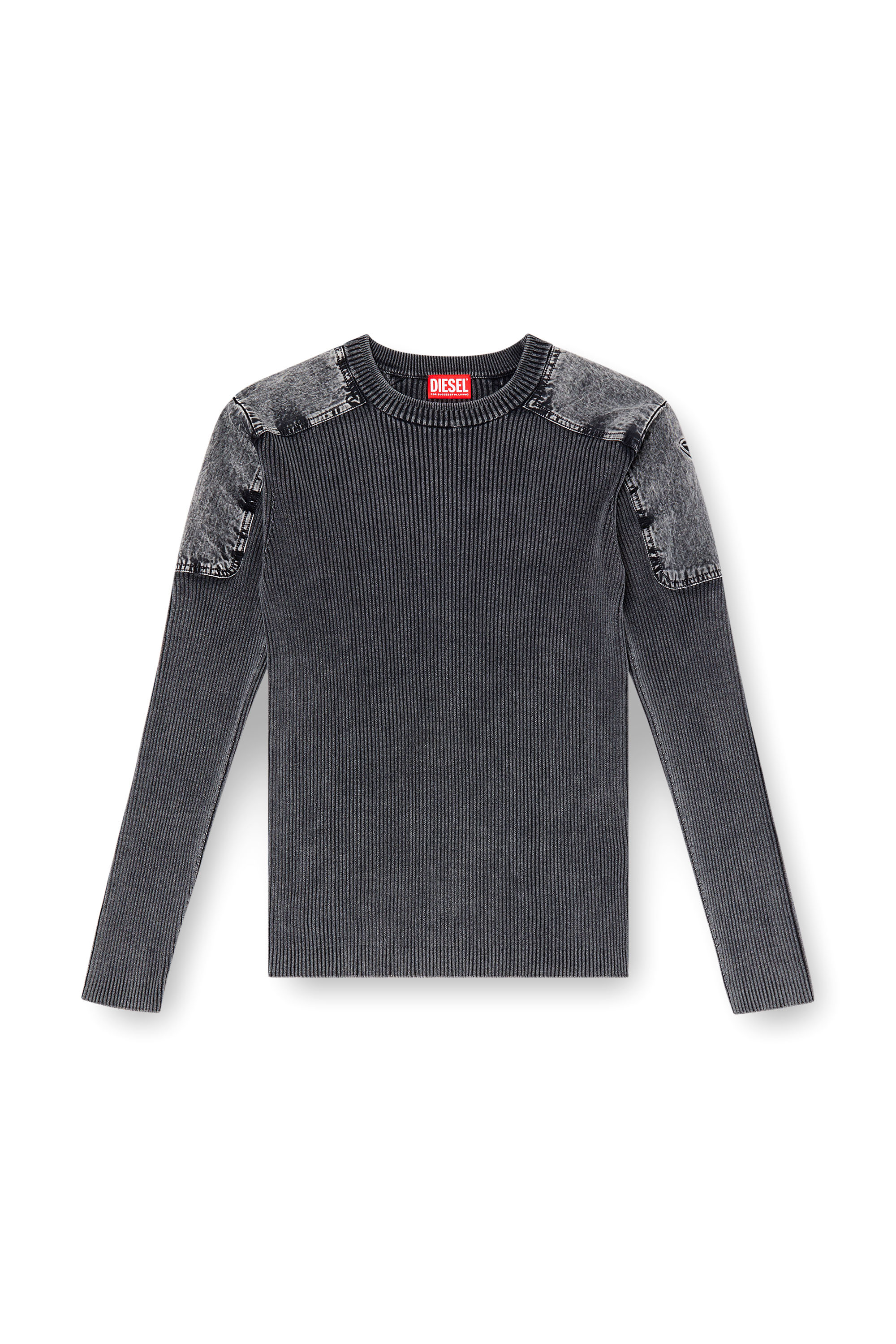 Diesel - K-MARTIN, Man's Jumper with contrast shoulder panels in Dark grey - 3