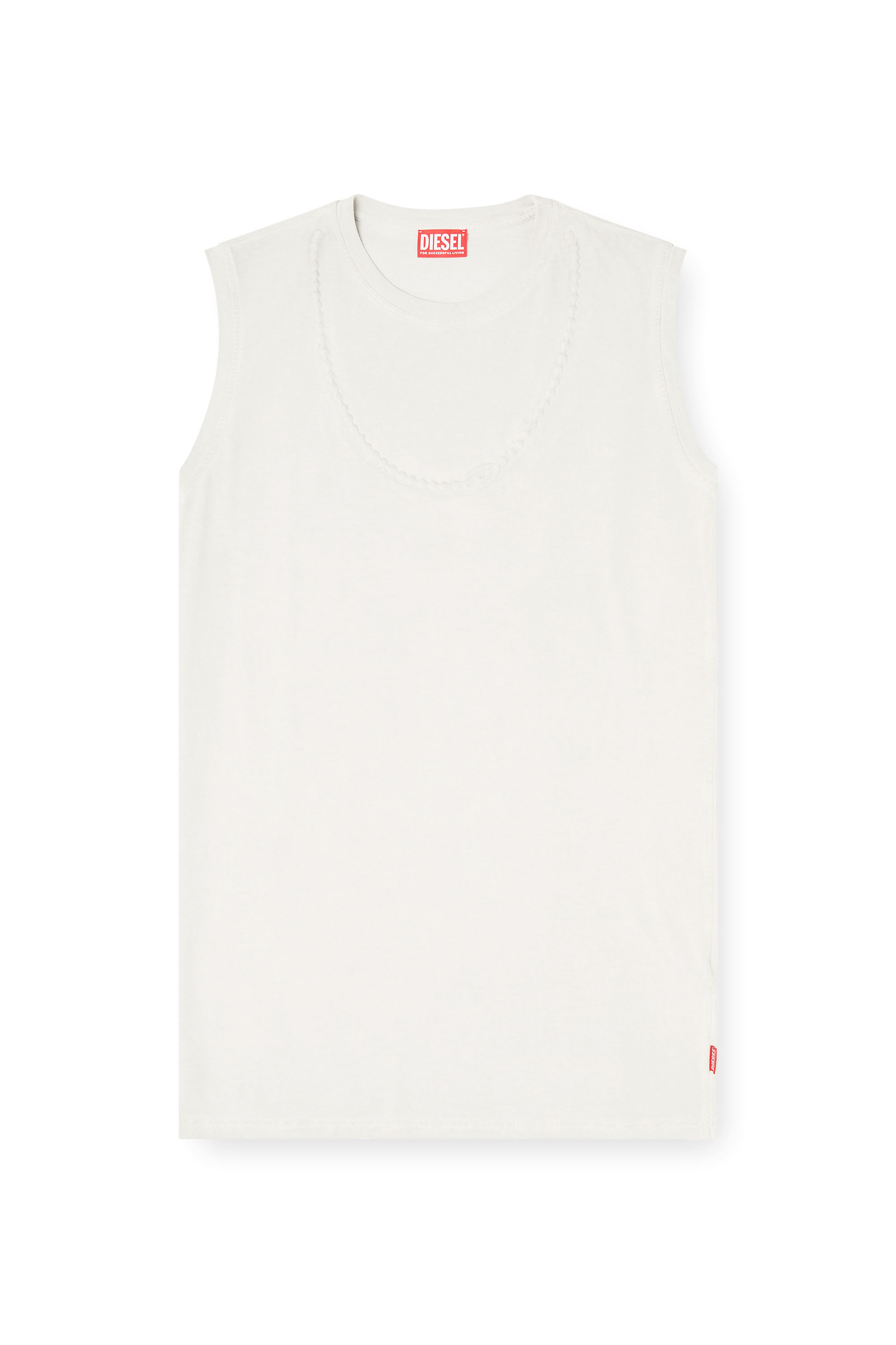 Diesel - D-EMB, Robe courte en coton avec chaîne en relief Femme in Blanc - 1