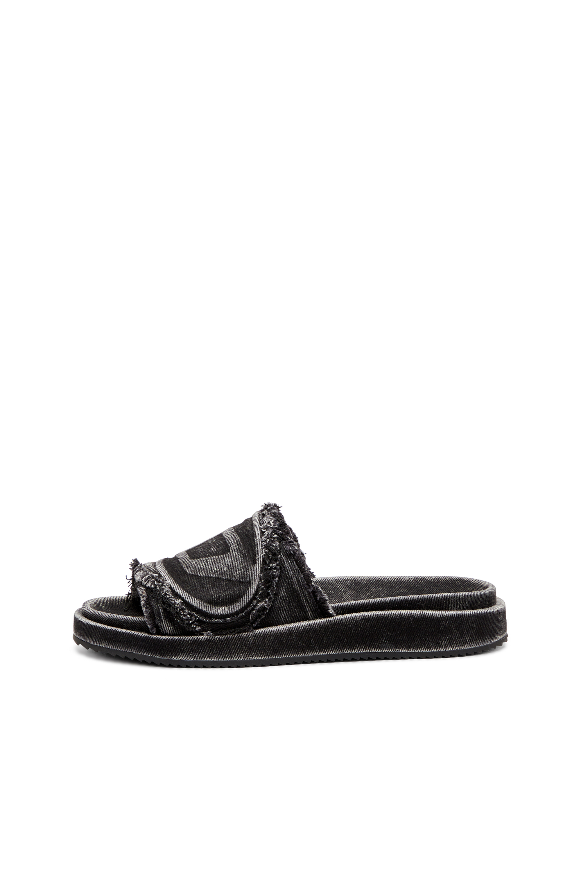 Diesel - SA-SLIDE D OVAL, Claquettes en denim vieilli Mixte in Noir - 7