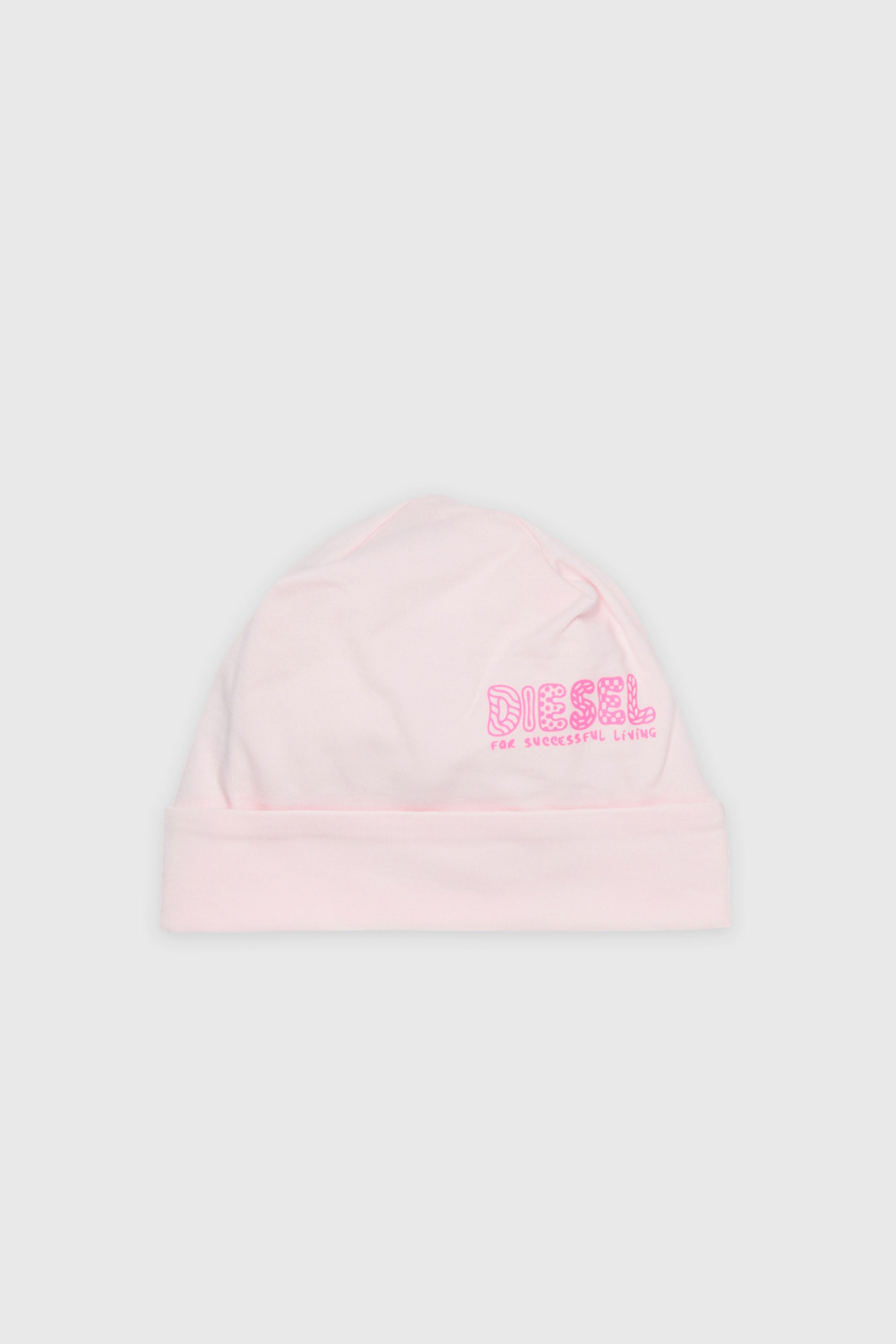 Diesel - FUBBY-NB, Bonnet nouveau-n&eacute; avec logo doodle imprim&eacute; Mixte in Rose - 1