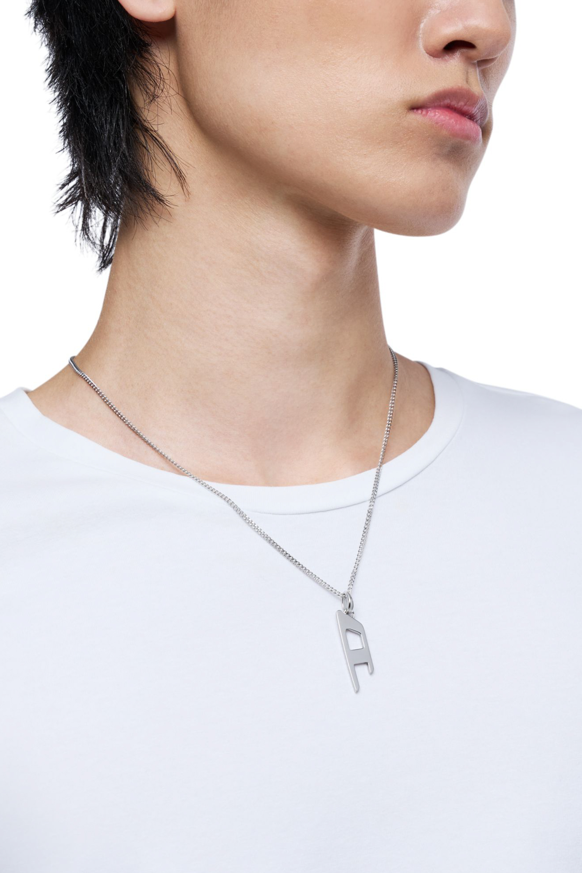 Diesel - DX1625040 JEWELLERY, Collier avec pendentif logo D en acier inoxydable Mixte in Gris argenté - 4