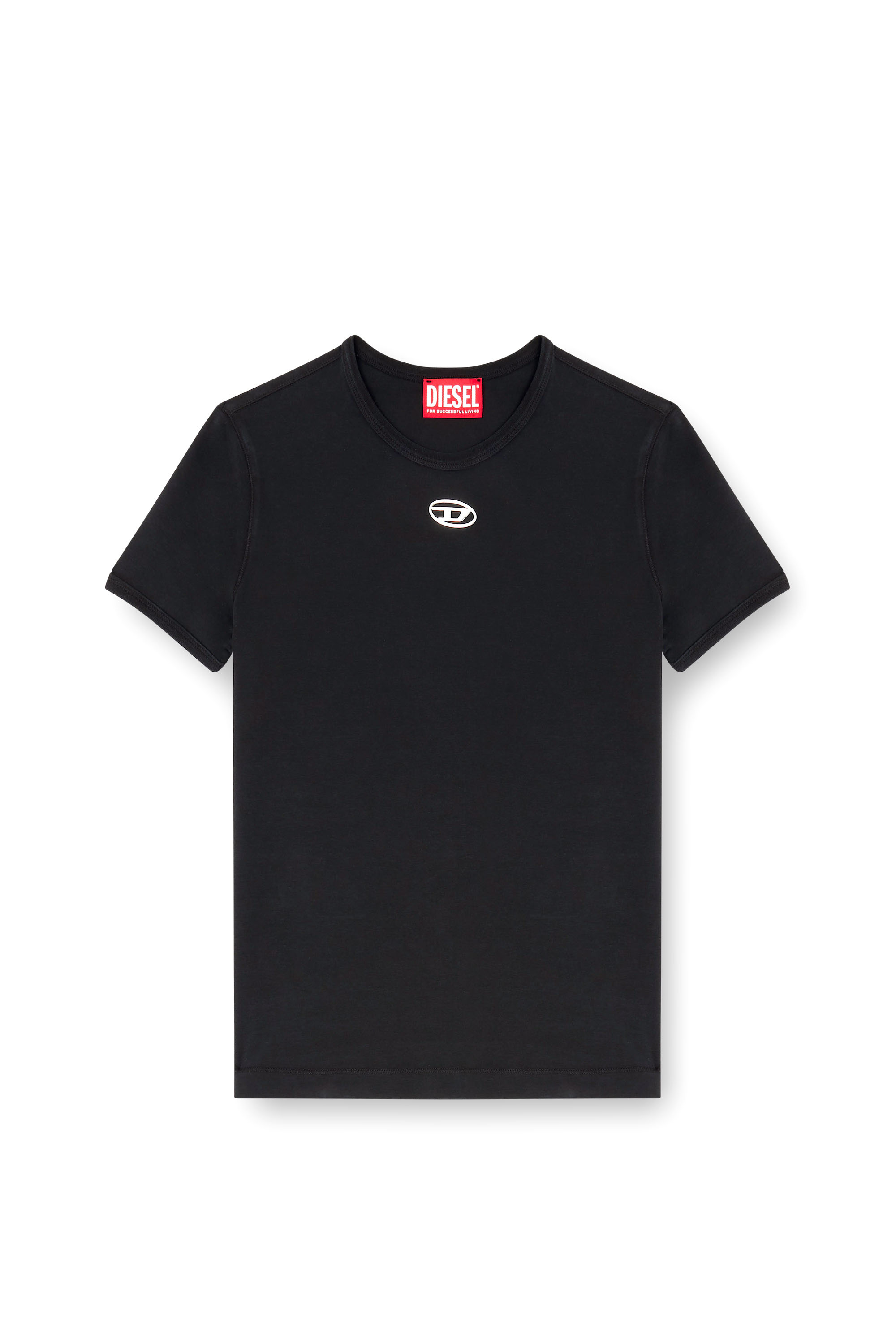 Diesel - T-UNCUTIESLONG-OD, T-shirt ajust&eacute;e avec ovale D m&eacute;tallique Femme in Noir - 3