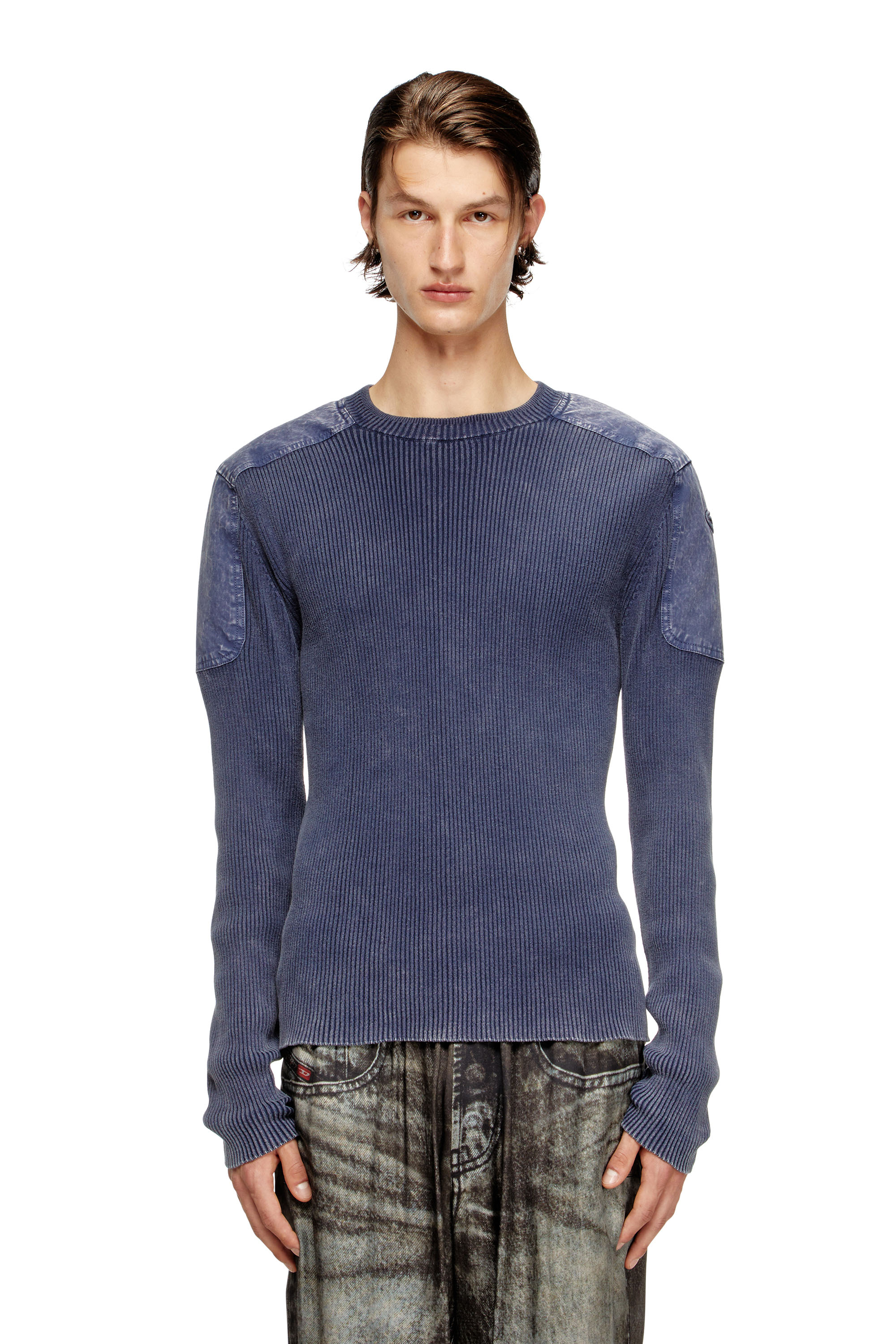 Diesel - K-MARTIN, Pull avec empiècements en denim sur les épaules Homme in ToBeDefined - 1