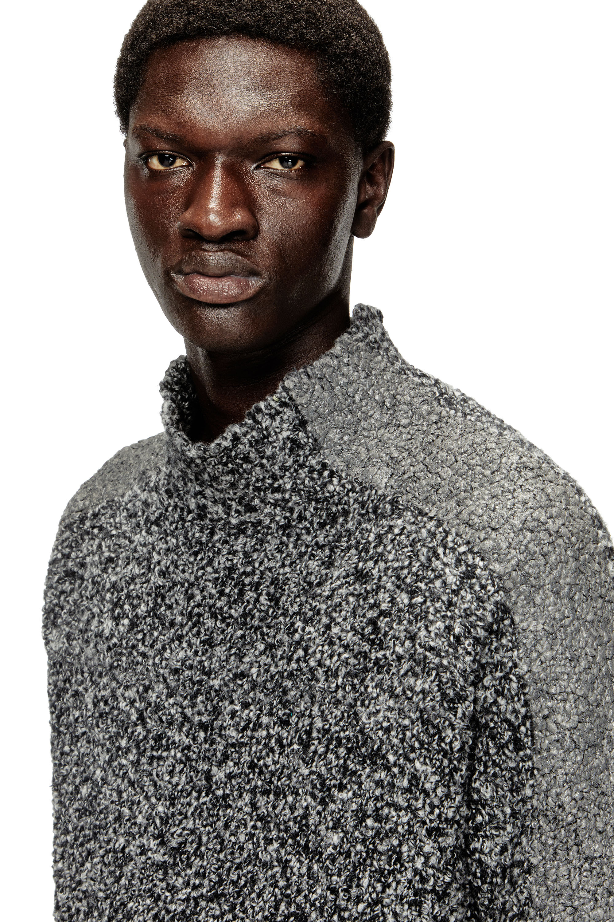 Diesel - K-ERLAND, Pull en maille bouclée avec bandes sur les manches Homme in Noir - 5