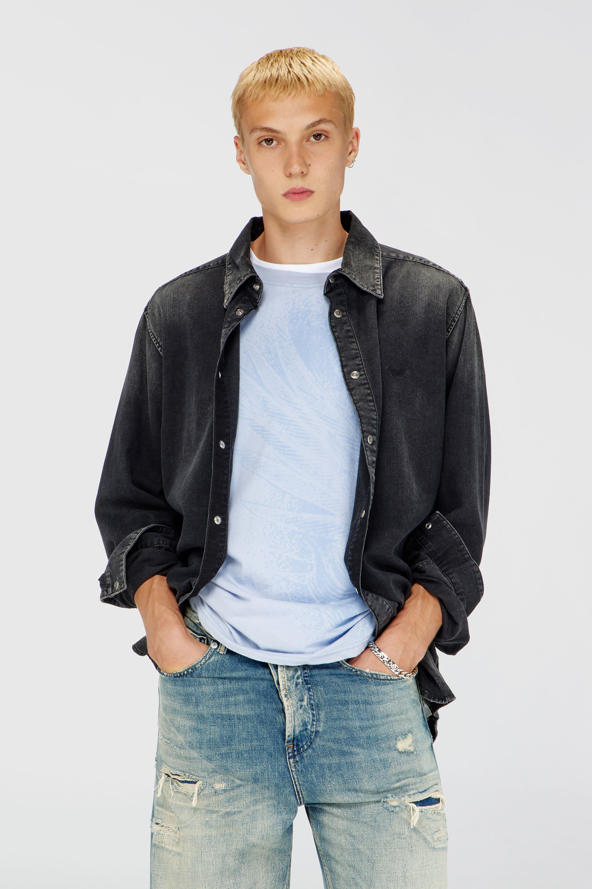 Diesel - D-SIMPLY, Chemise en denim &agrave; manches longues Homme in Noir - 3