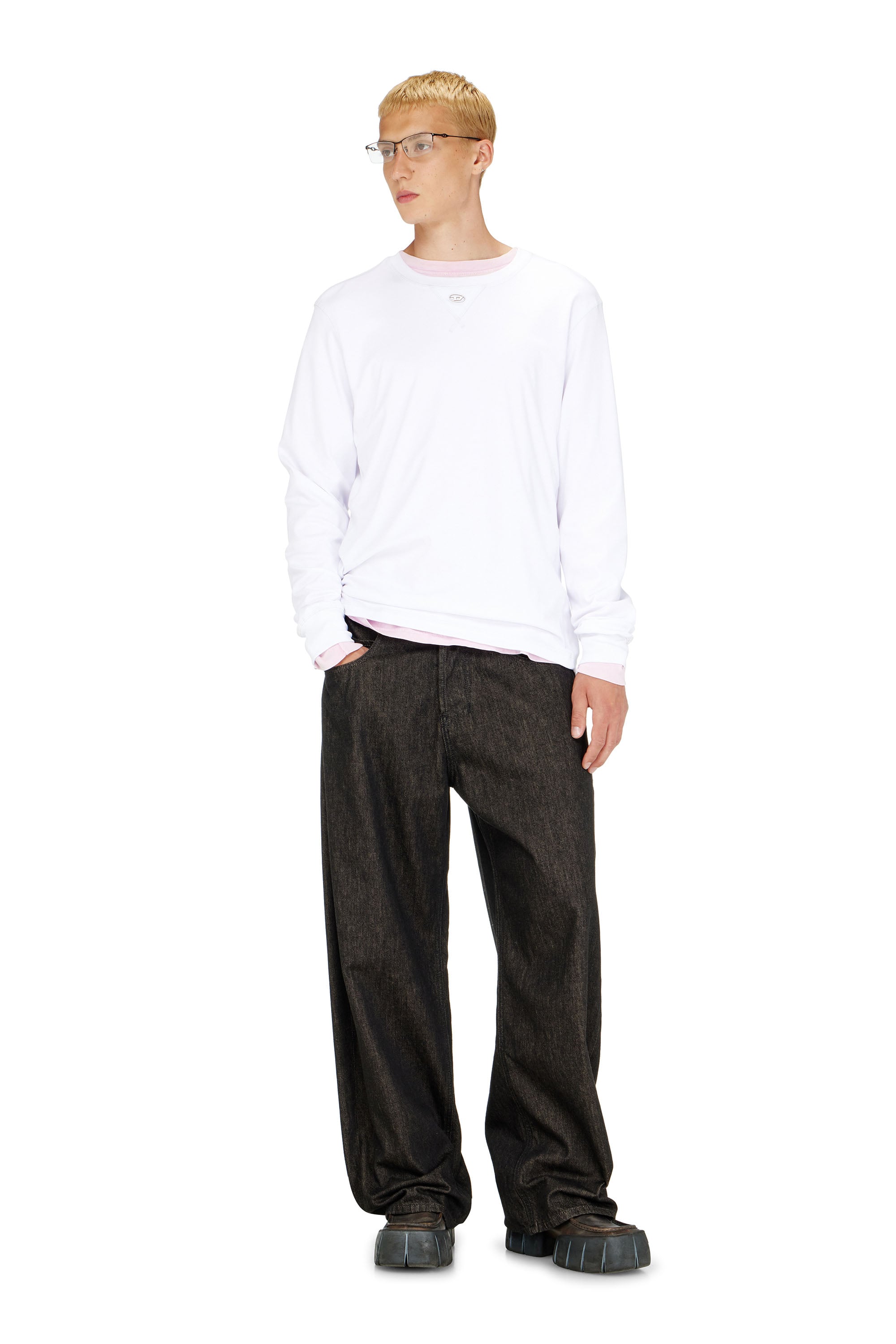 Diesel - T-MADJUST-LS-TR, T-shirt &agrave; manches longues en coton avec Oval D Homme in Blanc - 2