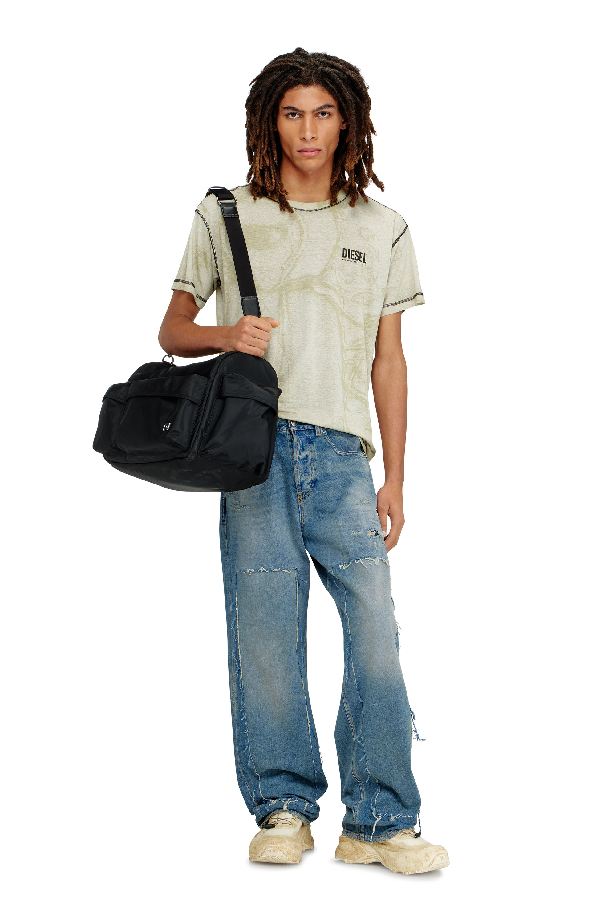 Diesel - T-NORM-V15, T-shirt en chanvre et coton &agrave; imprim&eacute; int&eacute;gral Homme in Gris - 1