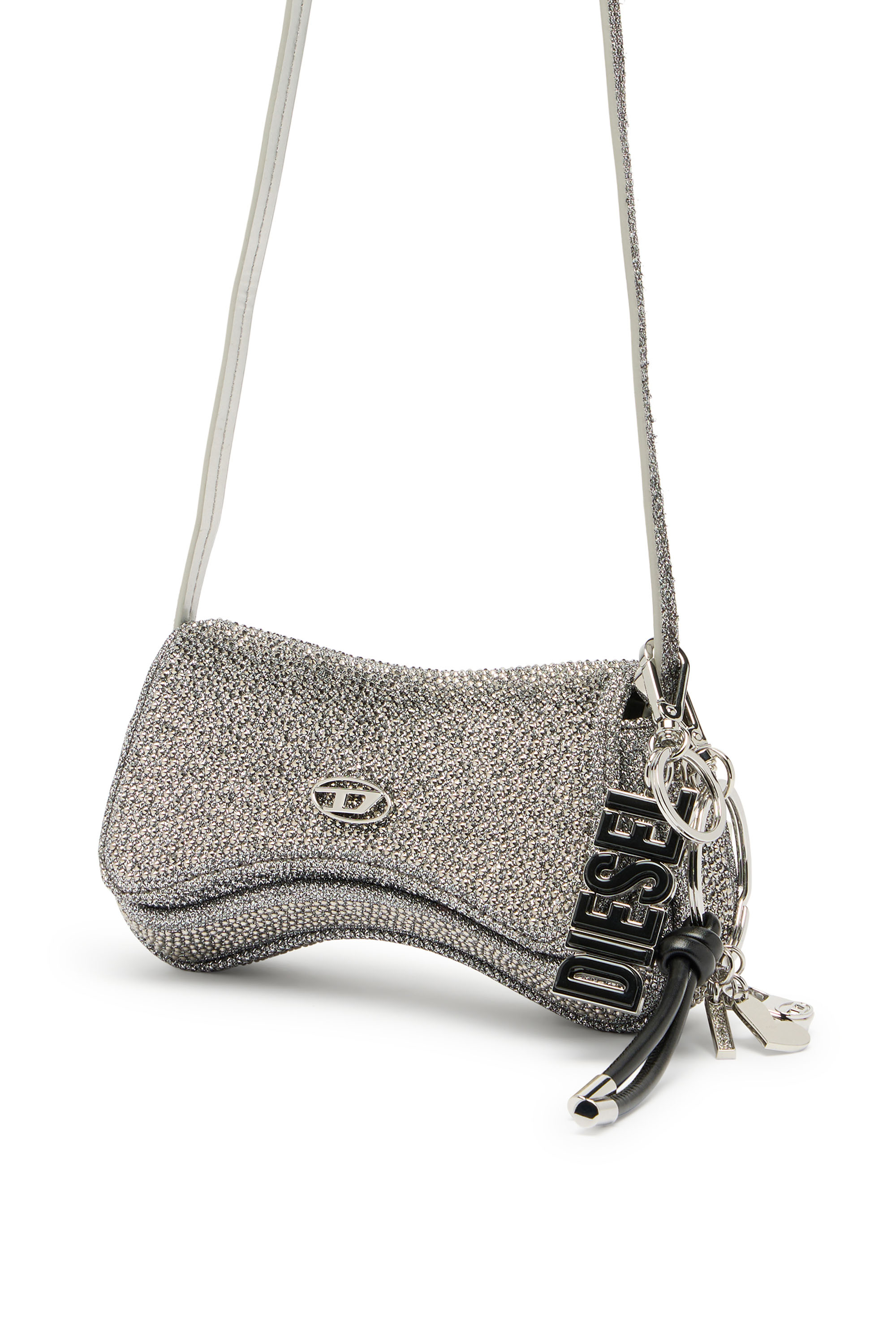 Diesel - PLAY CROSSBODY XS, Play-Sac &agrave; bandouli&egrave;re mini en Lurex cristal Femme in Gris argent&eacute; - 2