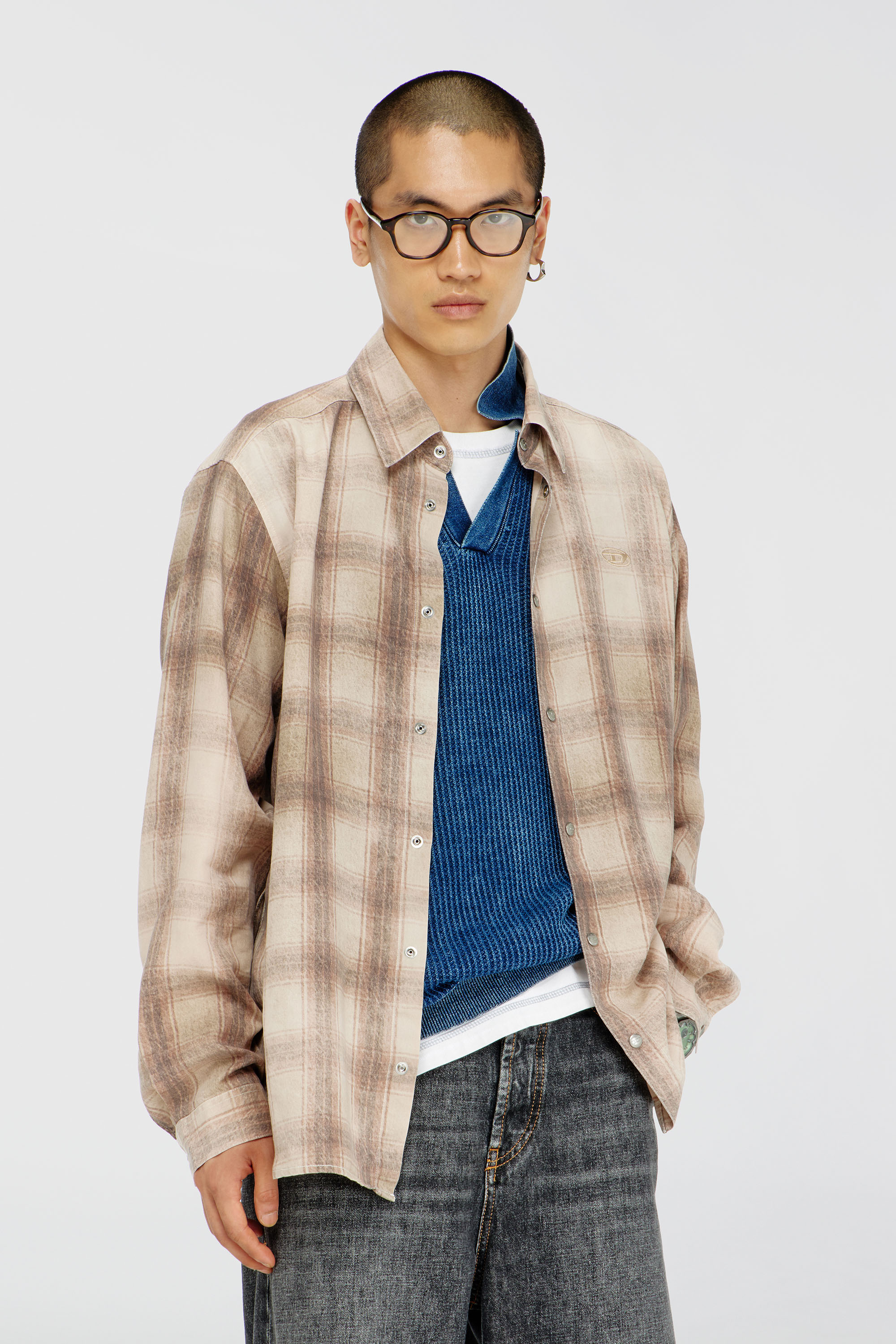 Diesel - S-SIMPLY-JMCM, Chemise &agrave; carreaux en tissu fluide Homme in Marron - 3