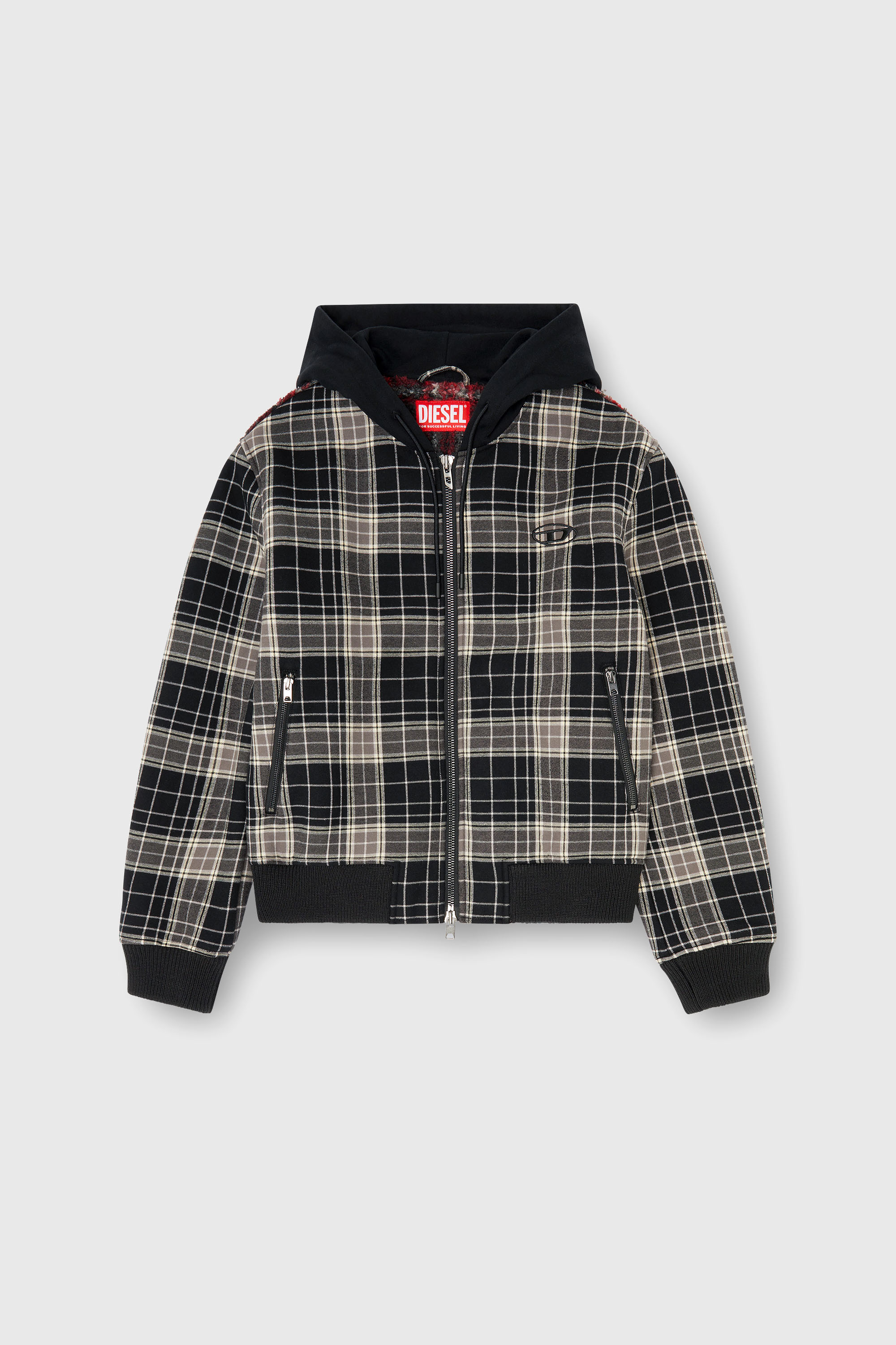 Diesel - W-KUNST, Blouson bomber &agrave; carreaux avec int&eacute;rieur effet teddy Homme in Polychrome - 2