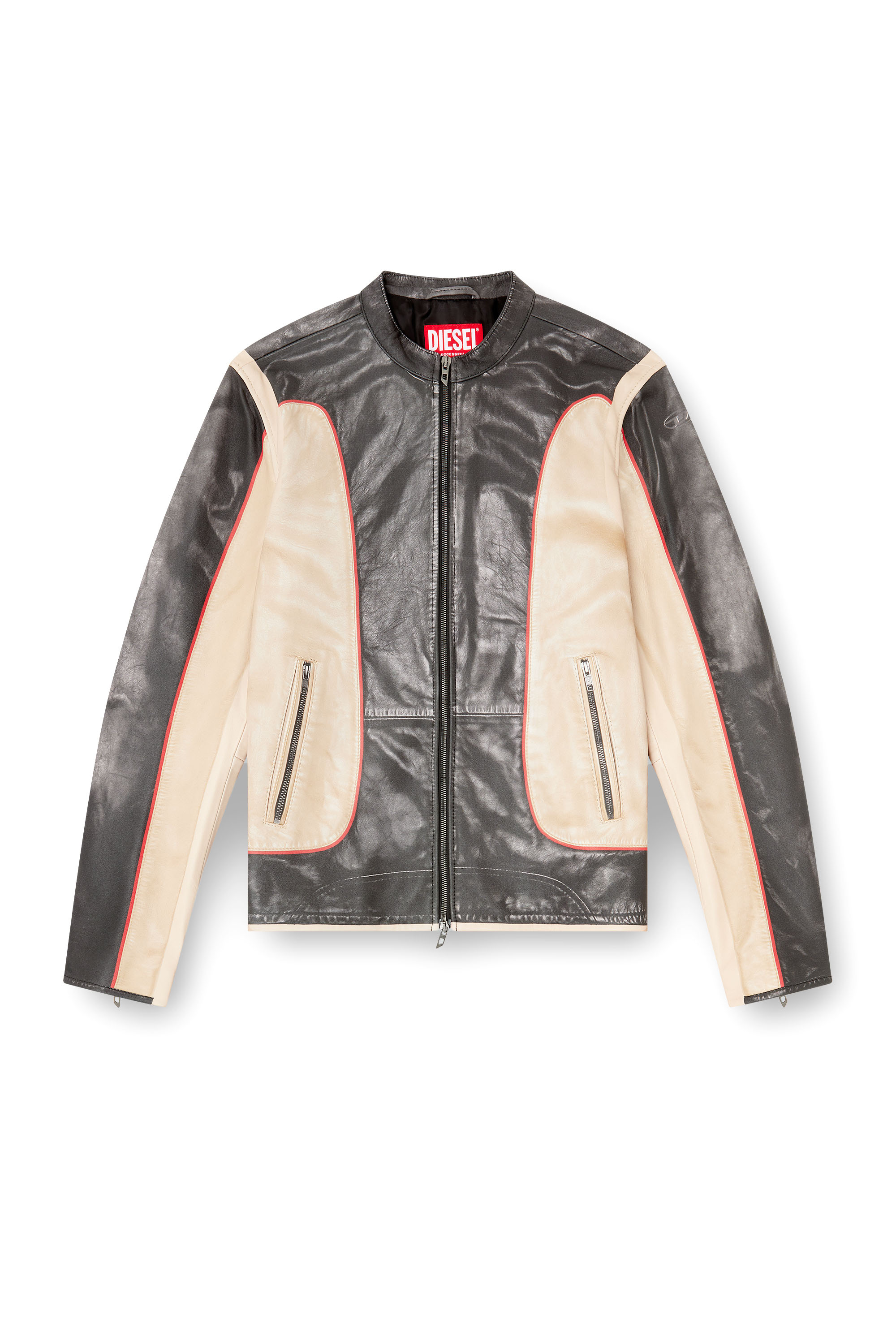 Diesel - L-EVERT, Veste de motard en cuir effet trompe-l'œil Homme in Polychrome - 3
