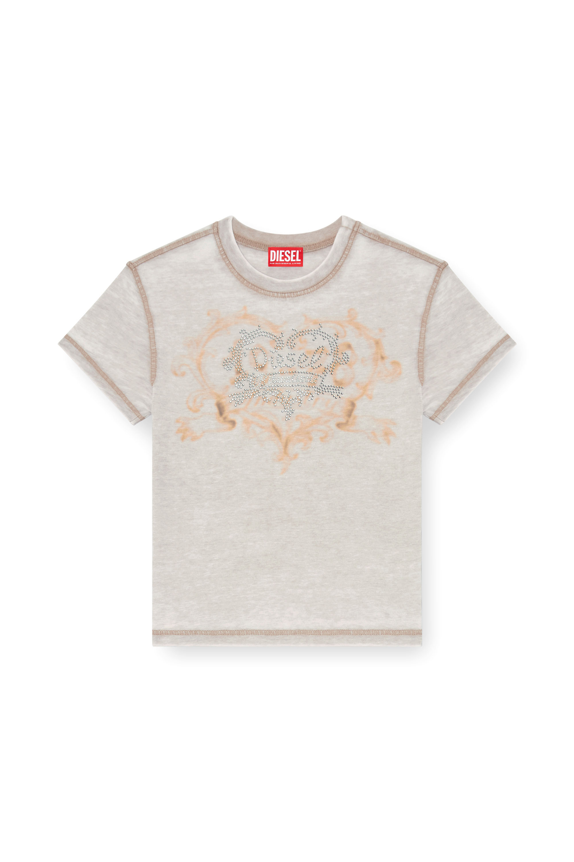 Diesel - T-ILA-AA1, T-shirt en jersey avec strass et burnout effect Femme in Gris - 2