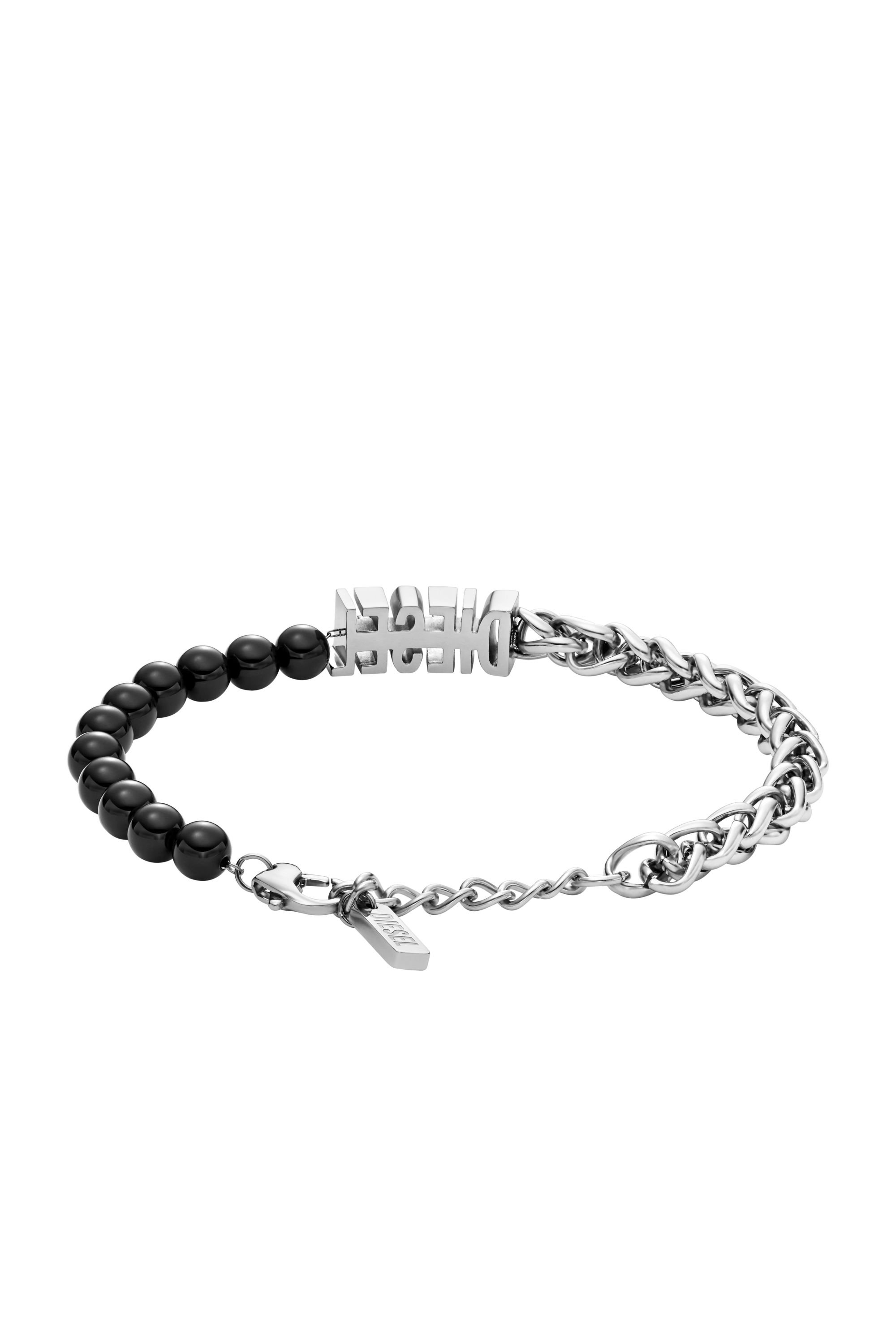 Diesel - DX1541040 JEWEL, Bracelet chaîne en perles d'agate noire Mixte in Gris argenté - 2