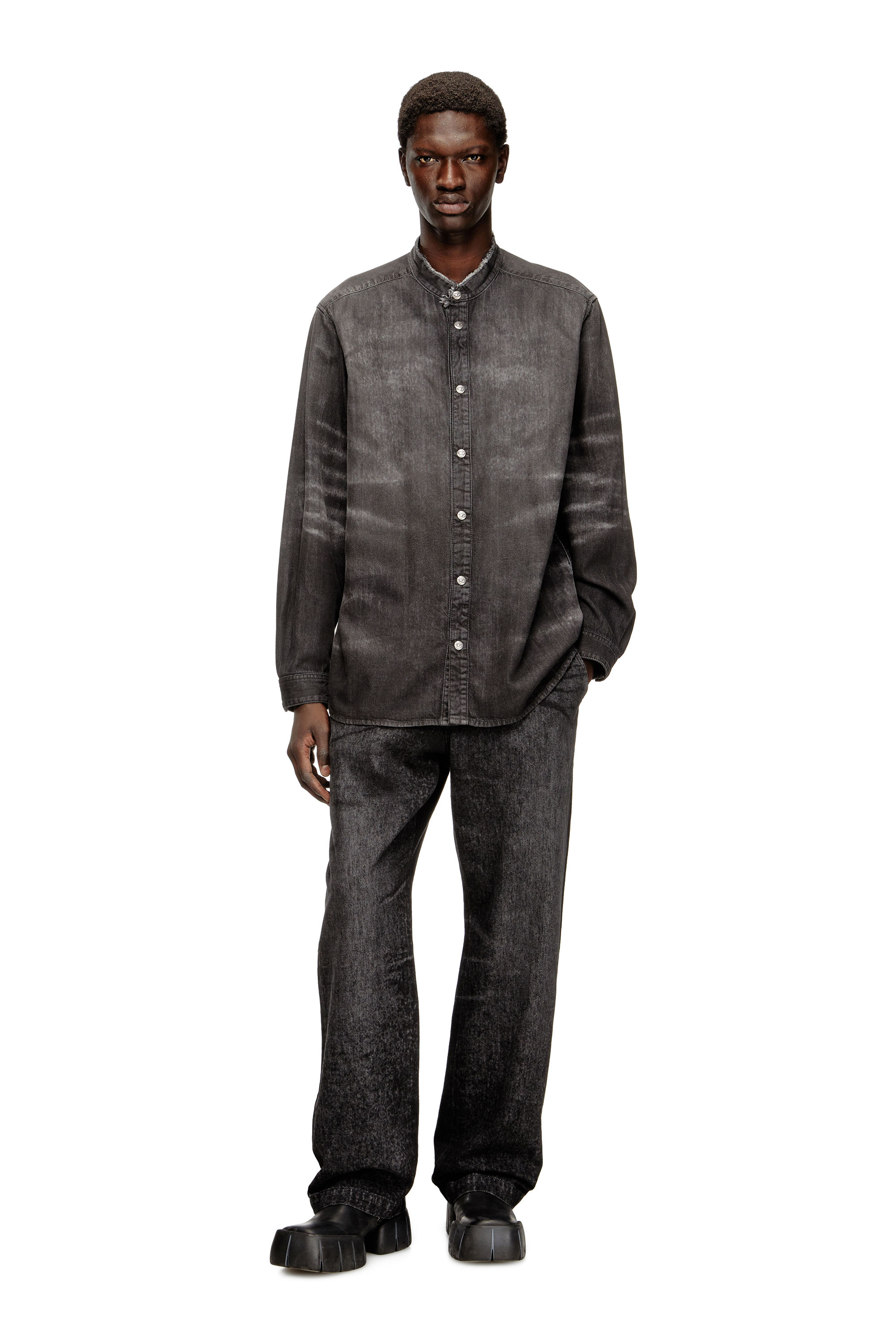 Diesel - D-SIMPLY-FSH, Chemise en denim nid d'abeille effet vieilli Homme in Gris - 1