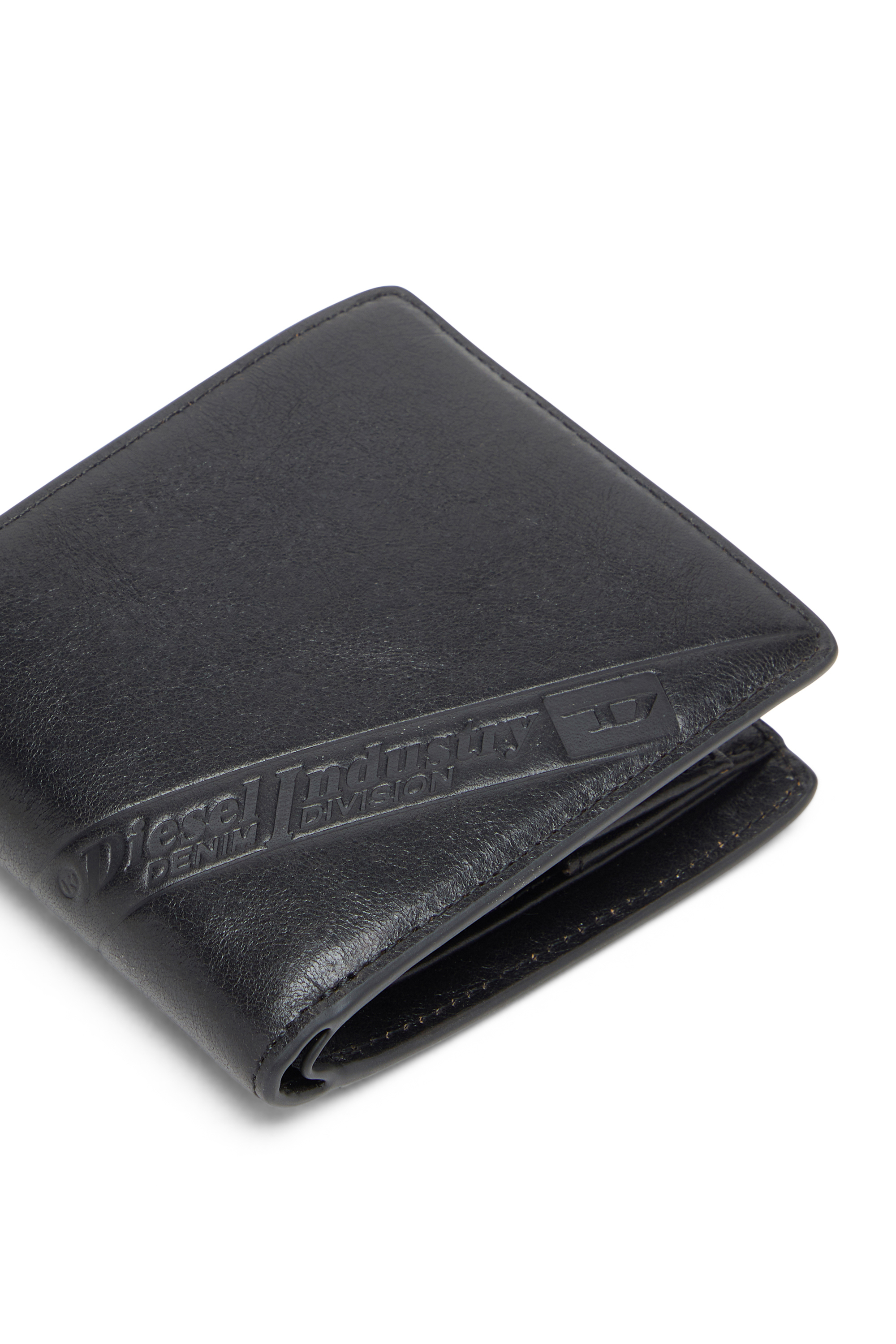 Diesel - FLAG-D BI-FOLD COIN S 3D, Portefeuille en cuir pliable avec logo embossé Homme in Noir - 4