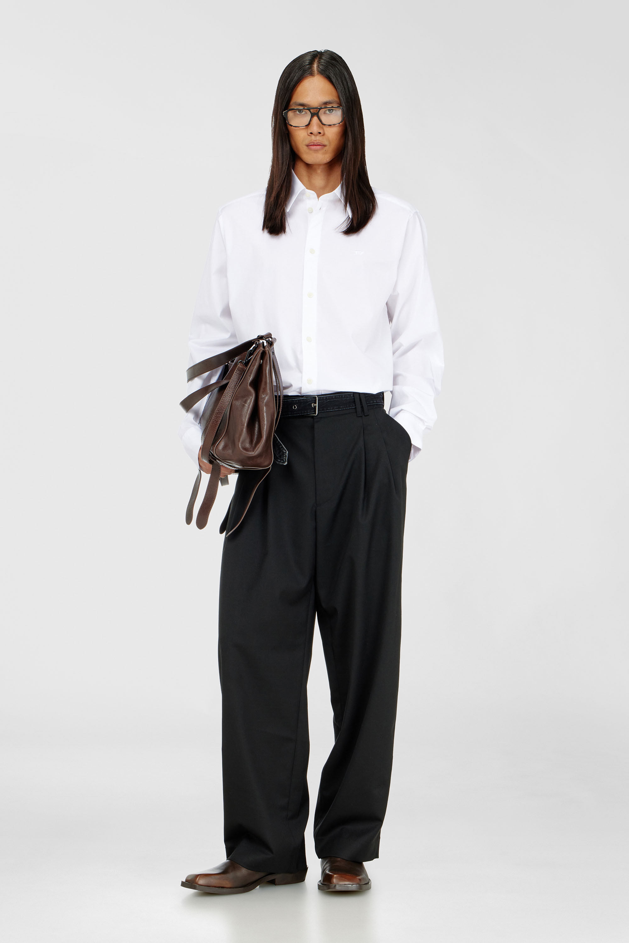 Diesel - S-SIMPLY-NA-GSBH, Man's Shirt in stretch poplin with D embroidery in White - 1