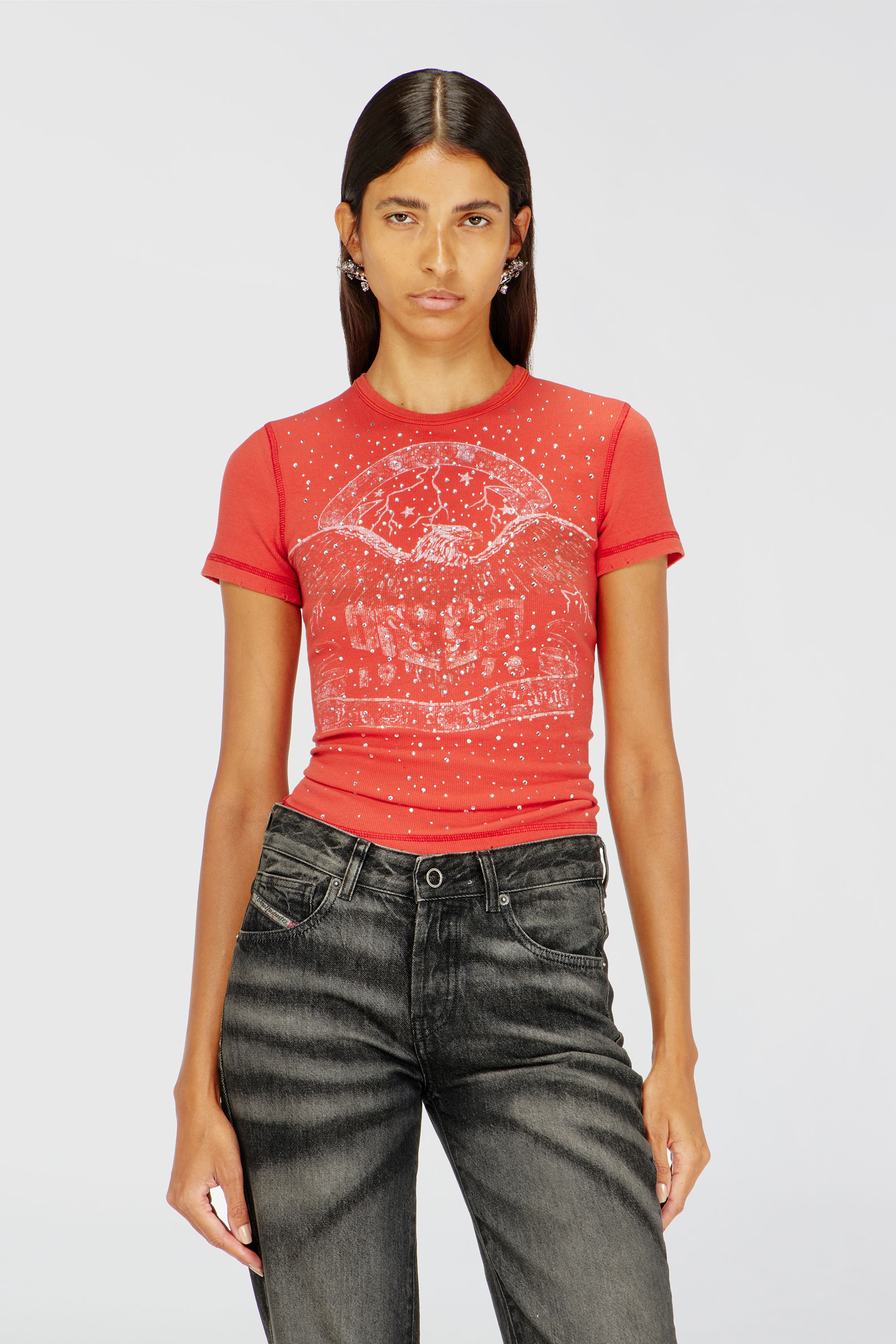 Diesel - T-MARSY-RIB-CRY, Woman's T-shirt with concert graphics and crystals in null - 3