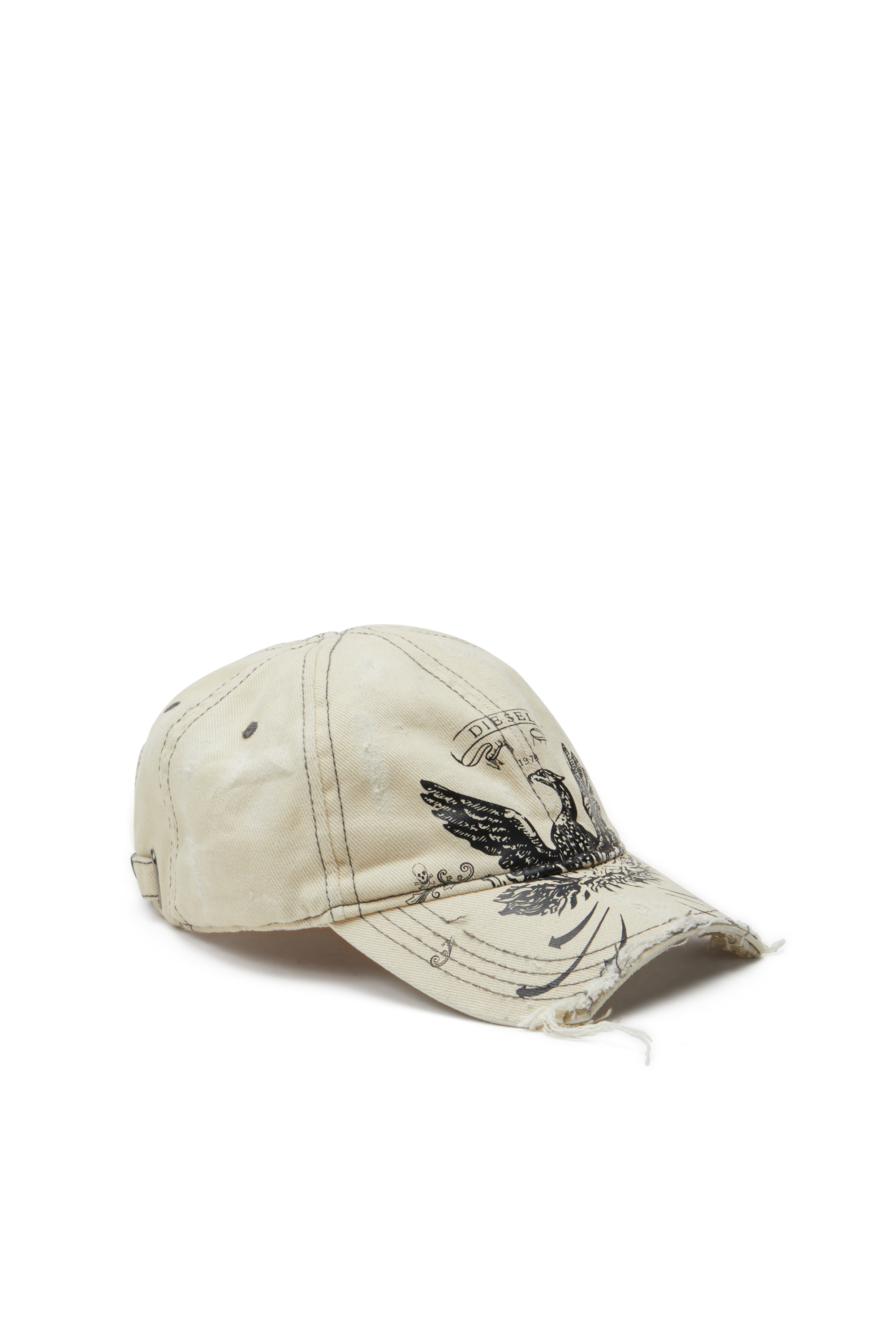 Diesel - C-FENIX, Casquette de baseball effet vieilli avec imprimé du phénix Homme in Blanc - 1