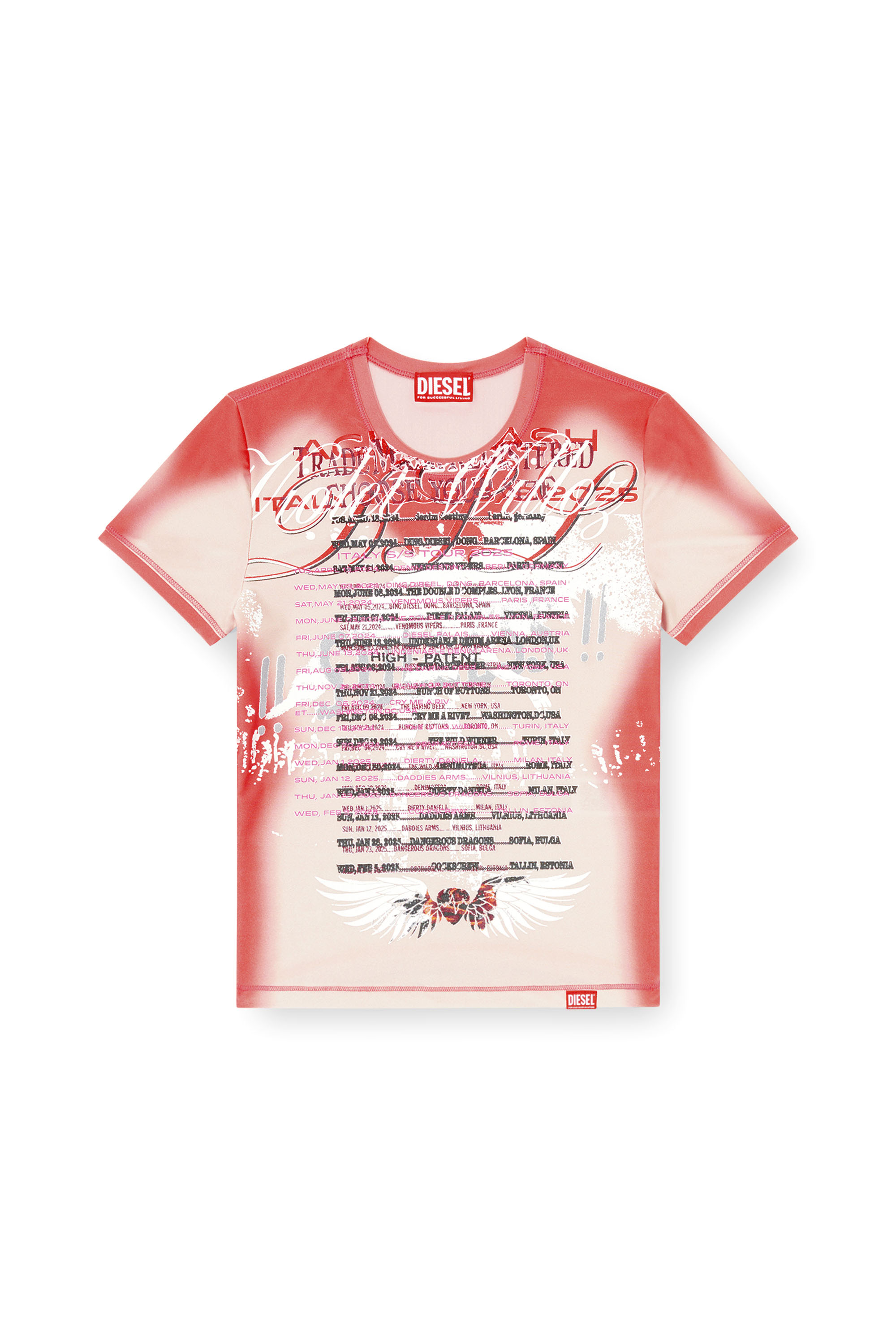 Diesel - T-KALYC-1, T-shirt transparent avec imprimé paroles Femme in Rose - 2