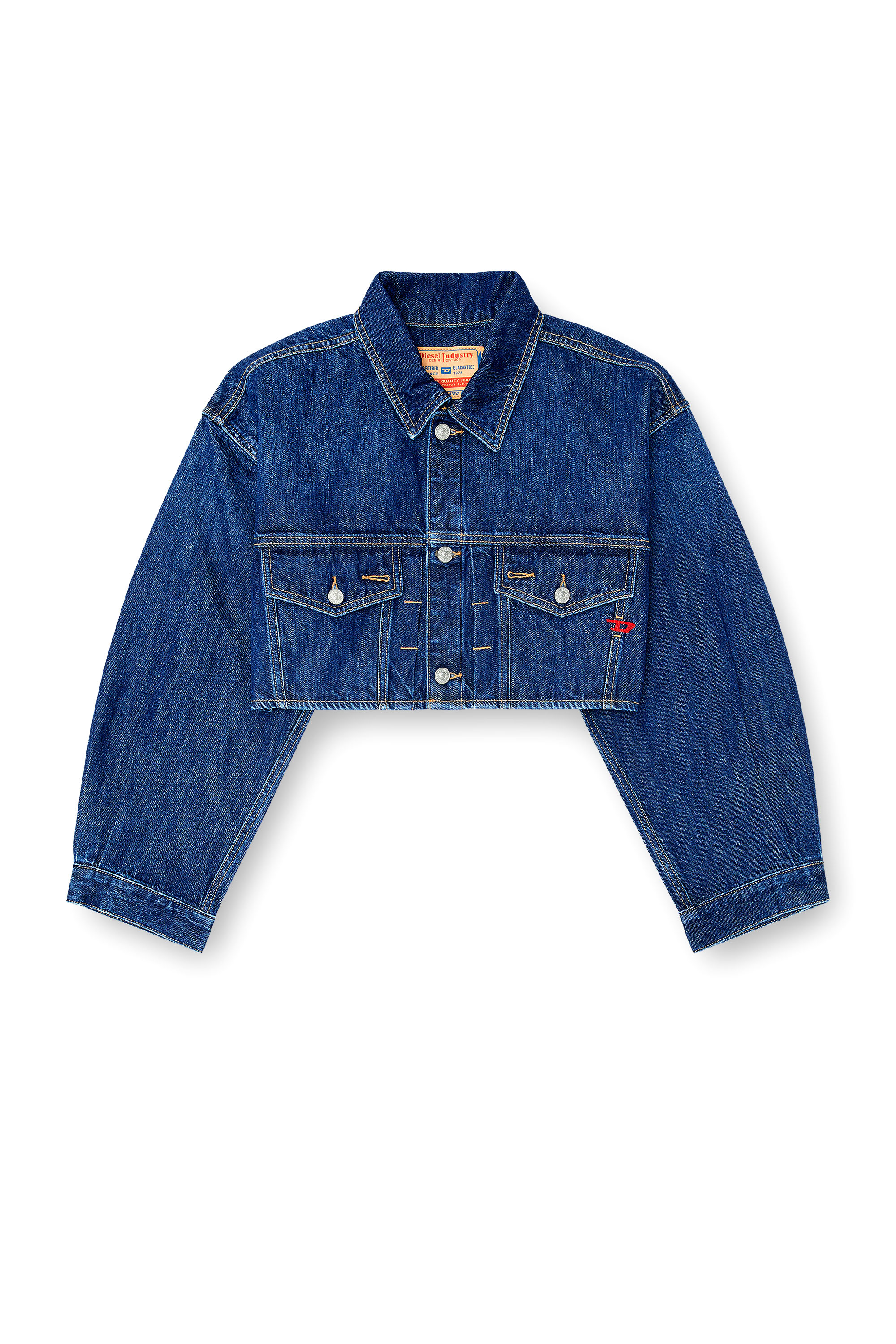 Diesel - DE-MALLEY, Woman's Cropped oversized denim trucker jacket in Medium blue - 3
