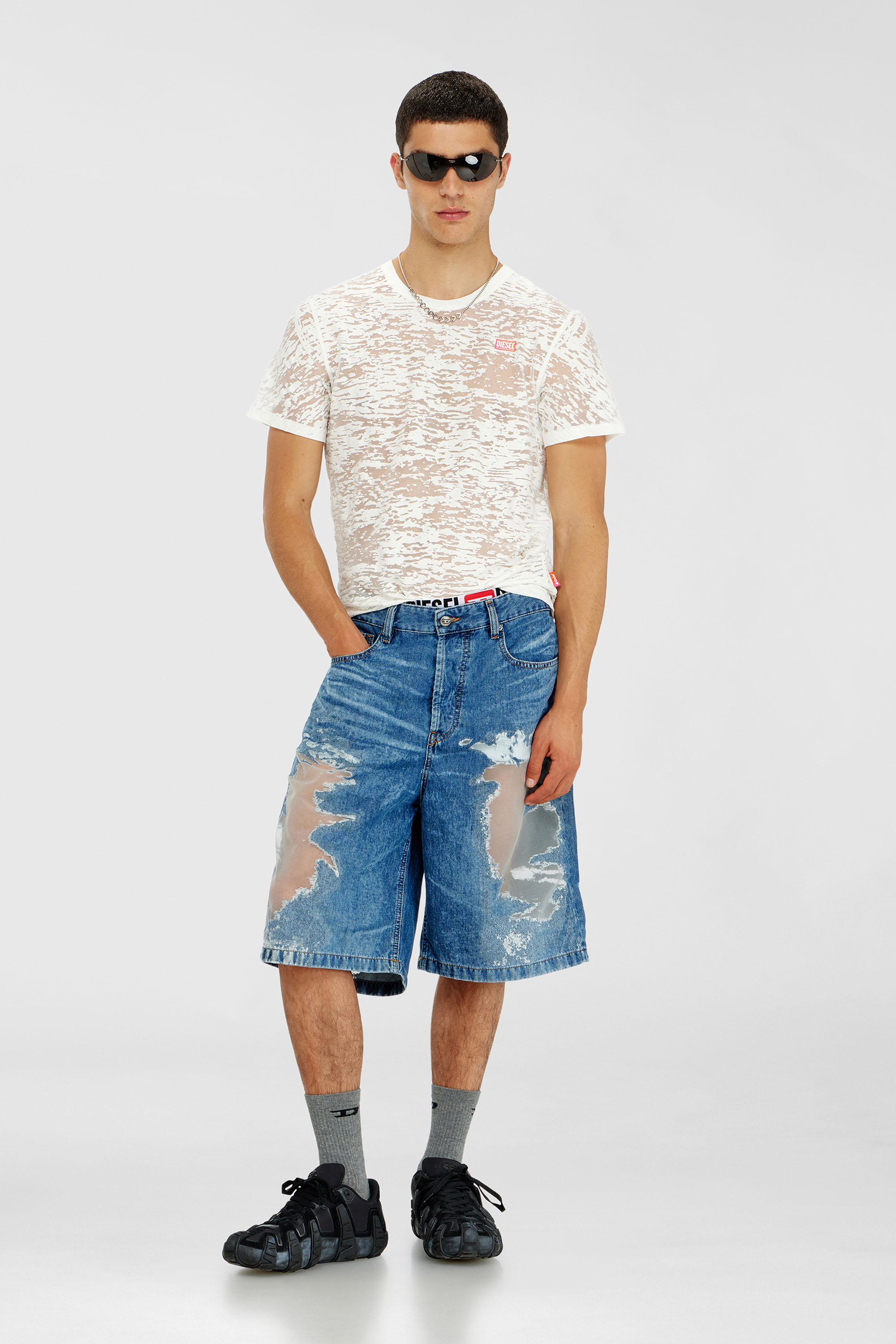 Diesel - PR-T-NOTS-MATI-R, T-shirt en jersey all-over devor&eacute; Mixte in Blanc - 1
