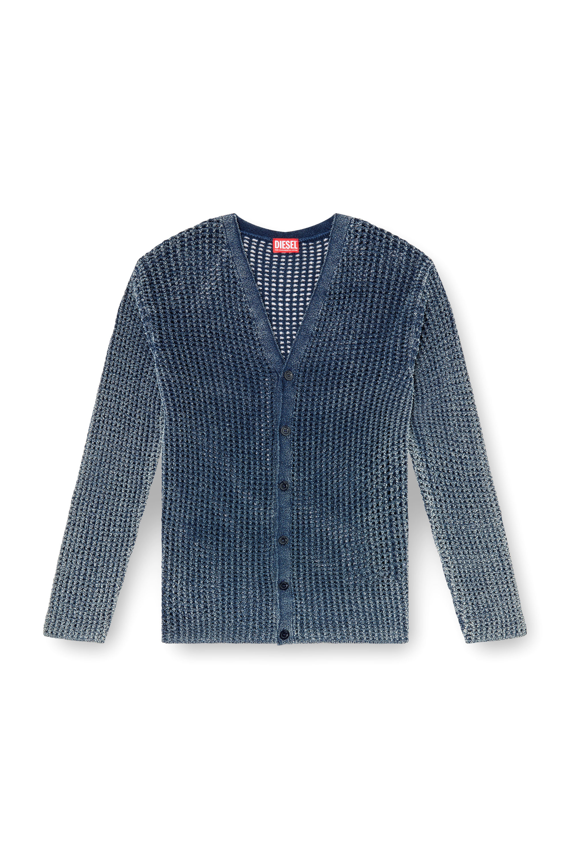 Diesel - K-REDRAM, Man's Mesh-knit cardigan in denim yarn in Blue - 2